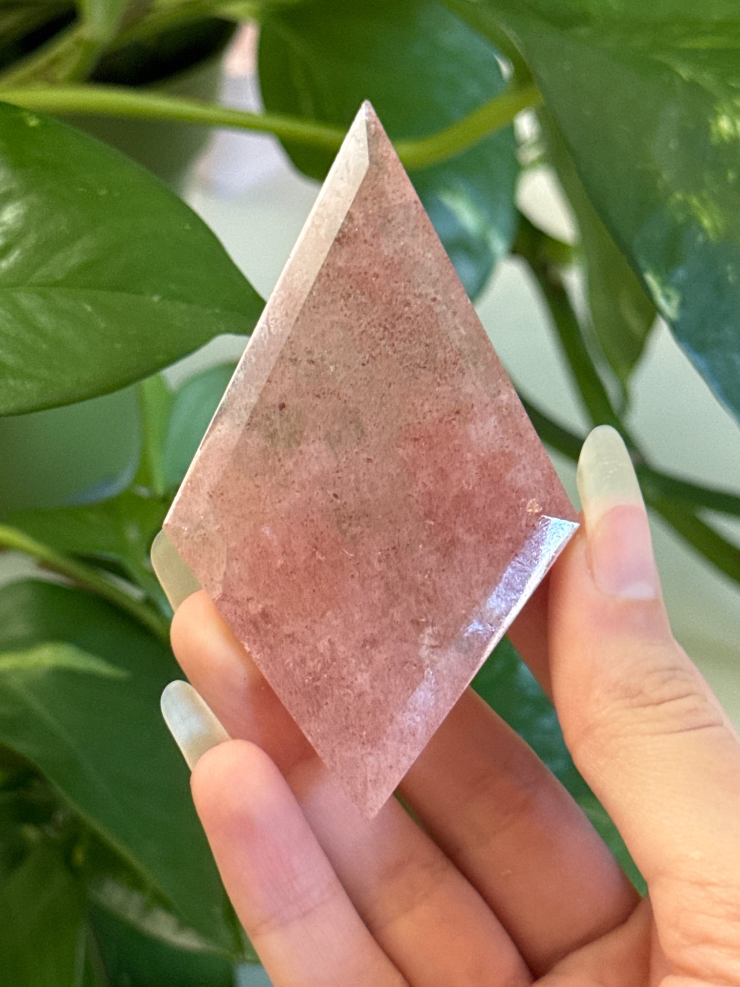 Clear Strawberry Quartz Diamond on Stand