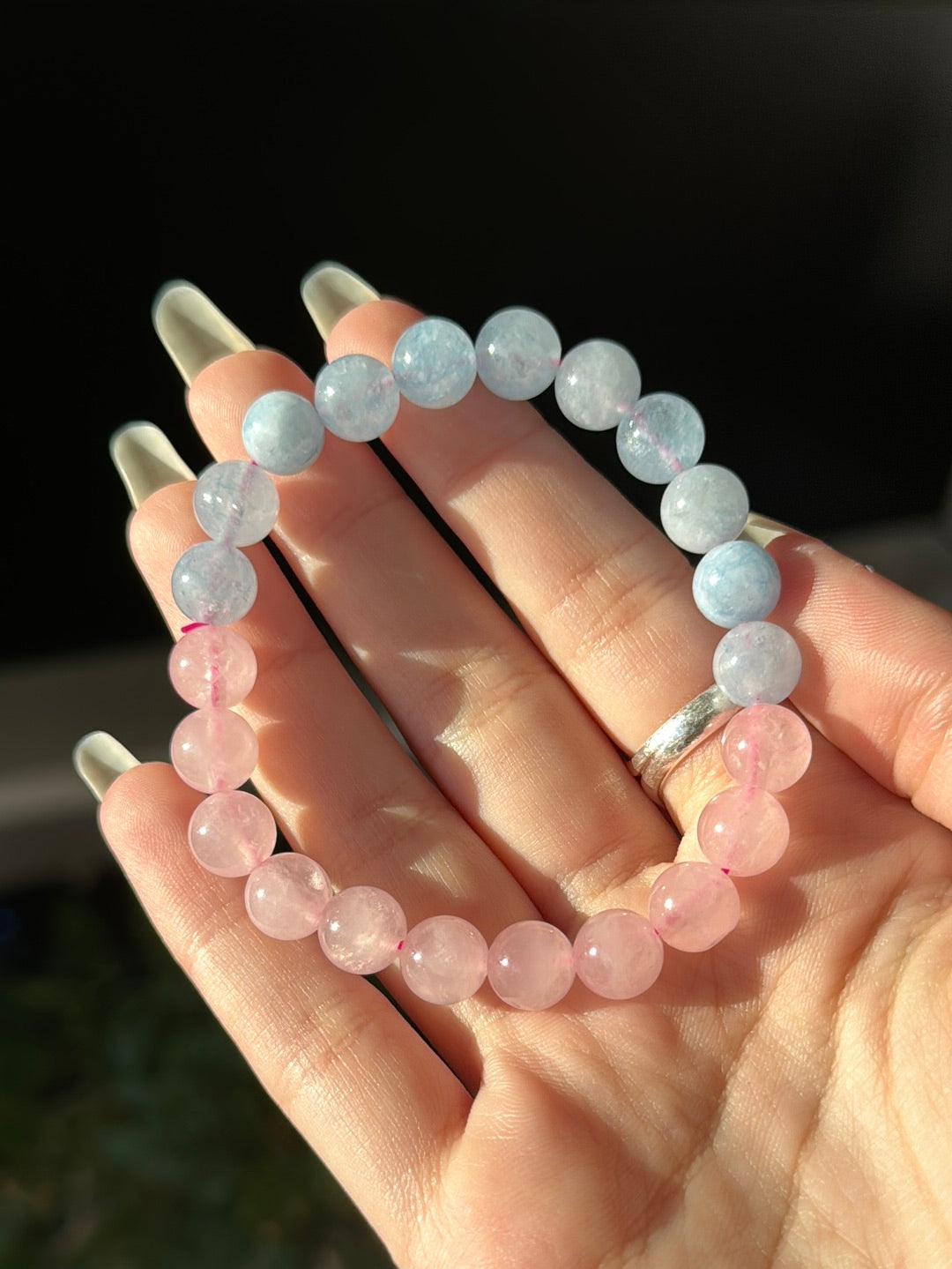 Pastel Rose Quartz & Blue (dyed) Quartz Bracelet