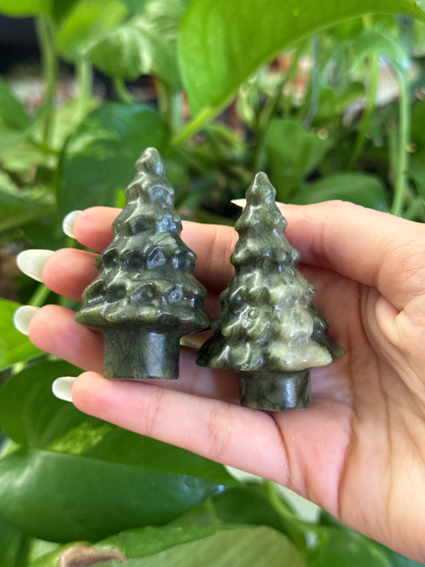 Green Jasper Pine Tree Carving (self standing)