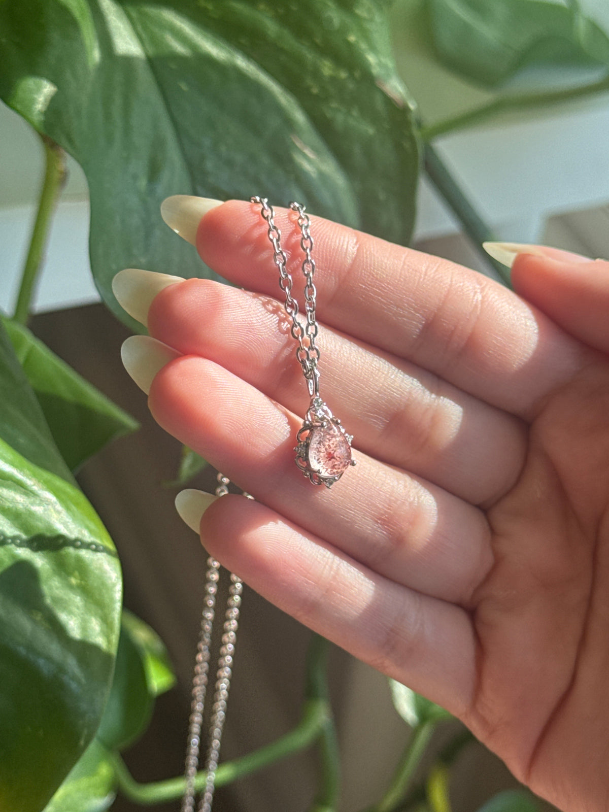 Dainty Hematite Quartz Tear Drop Silver Princess Necklace