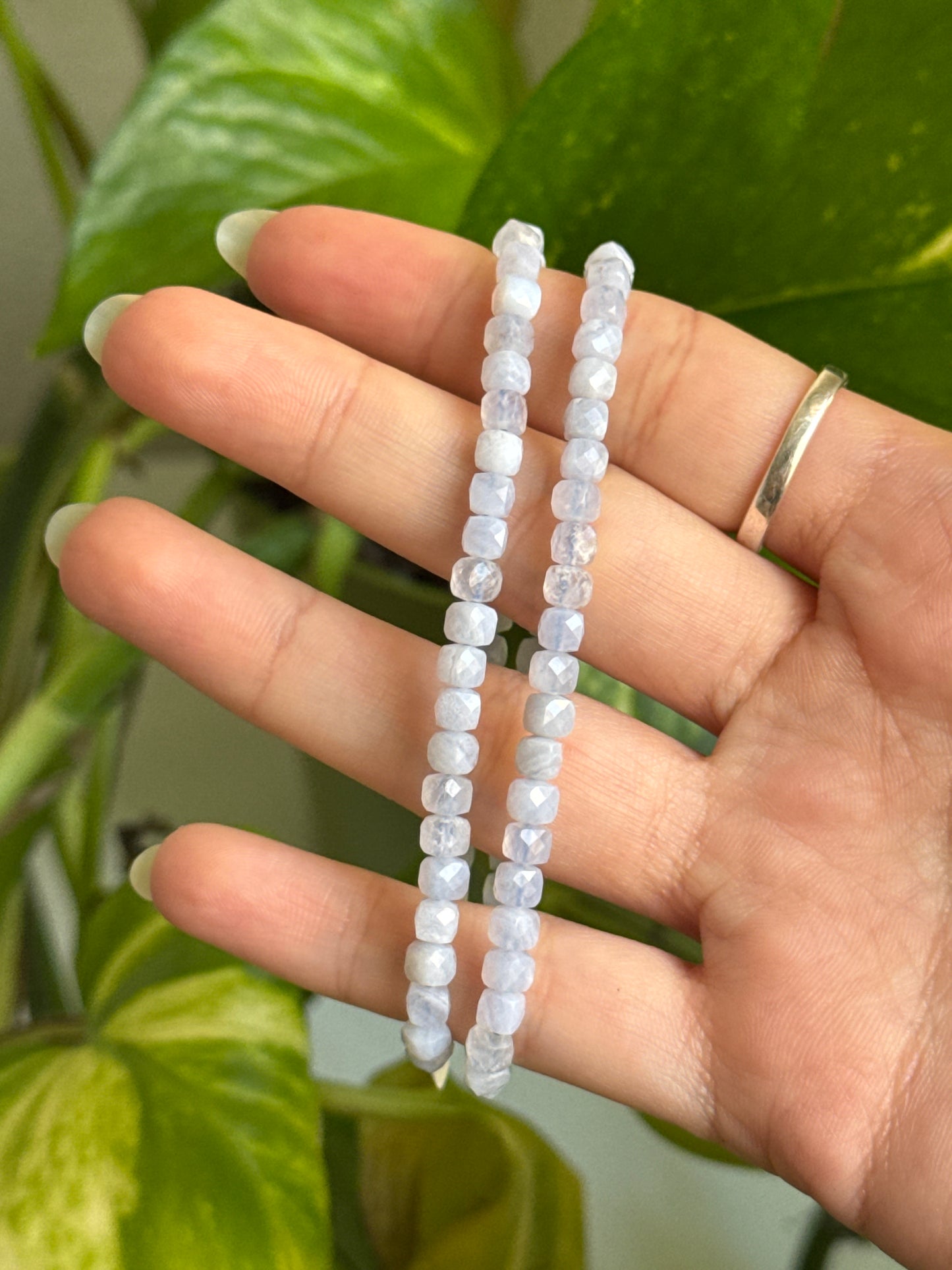 Blue Lace Agate Dainty Faceted Bracelet