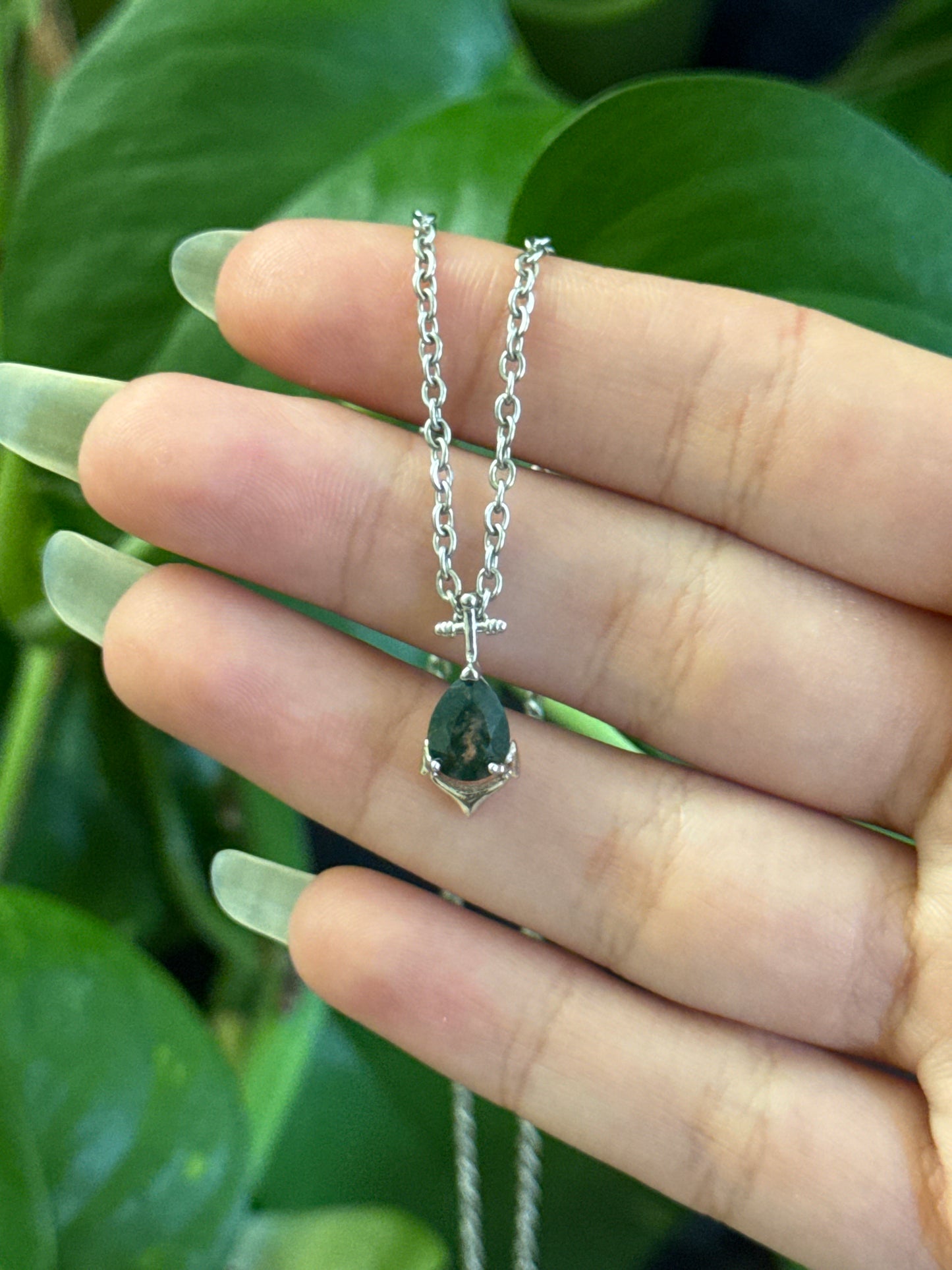 Moss Agate 925 Sterling Silver Necklace