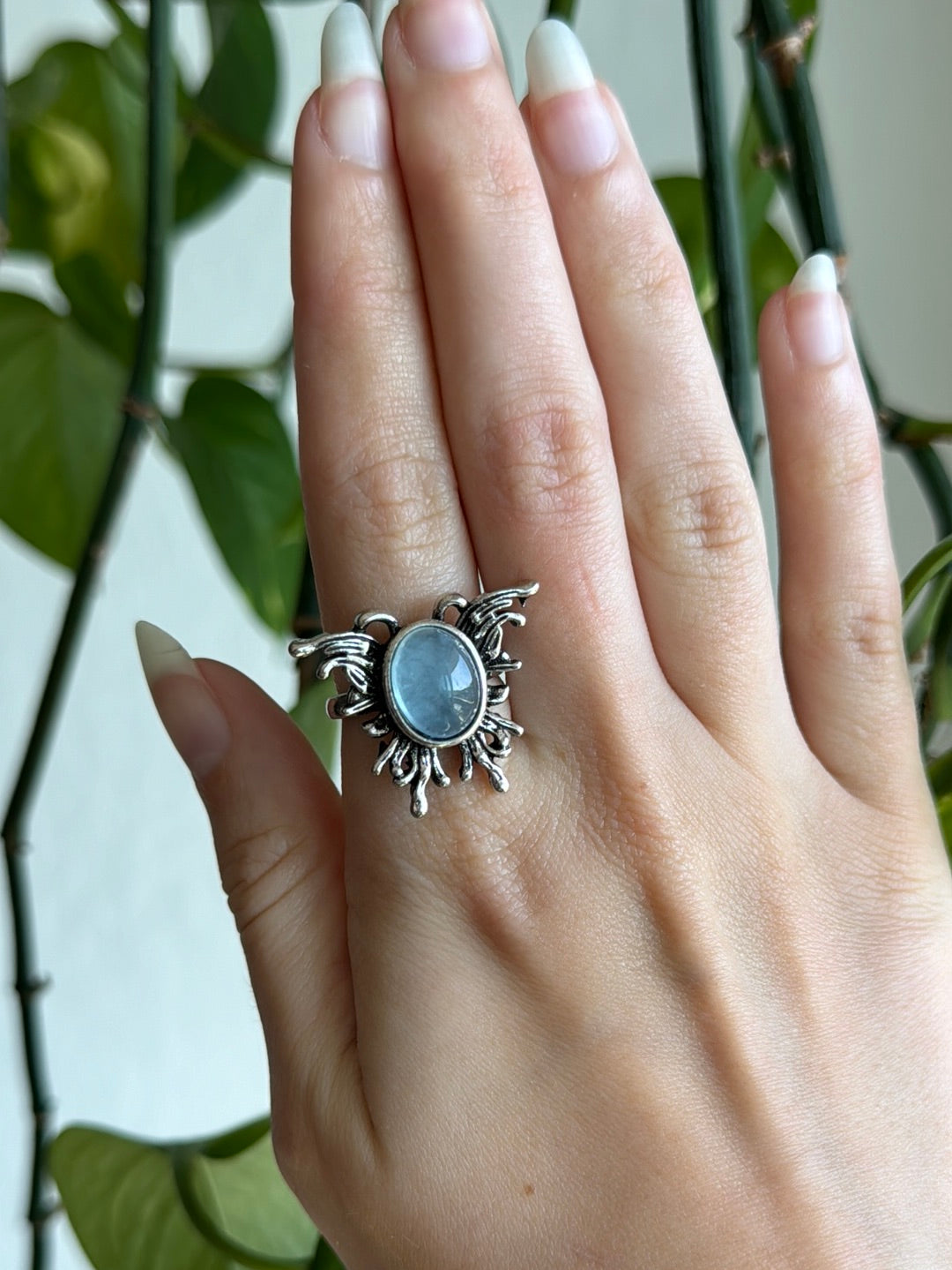 Aquamarine Butterfly Adjustable Ring