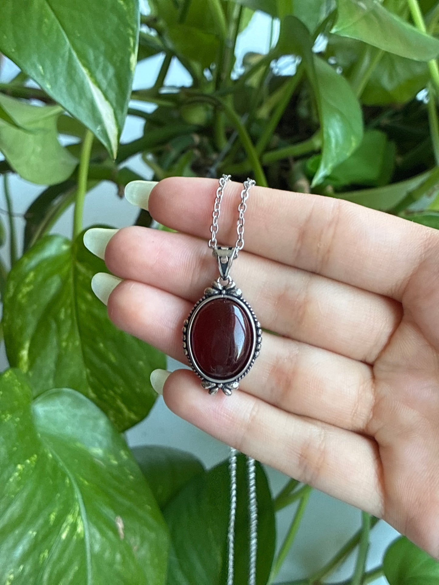 Red Amber Vintage Style Necklace
