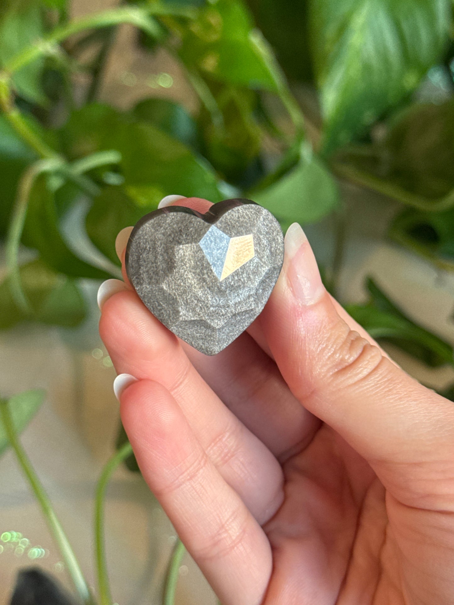Silver Sheen Obsidian Faceted Heart Carving