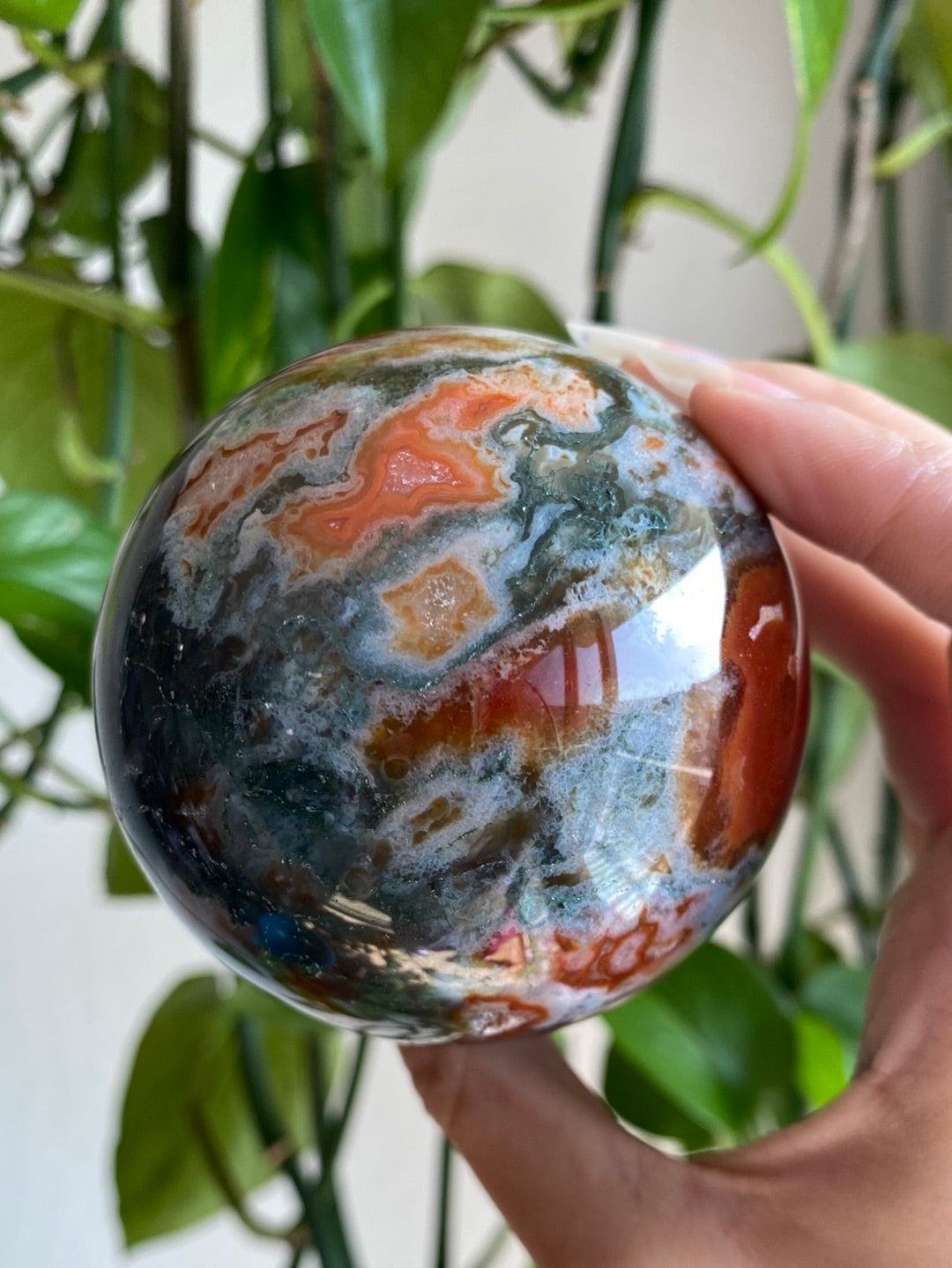 Carnelian Moss Agate Sphere