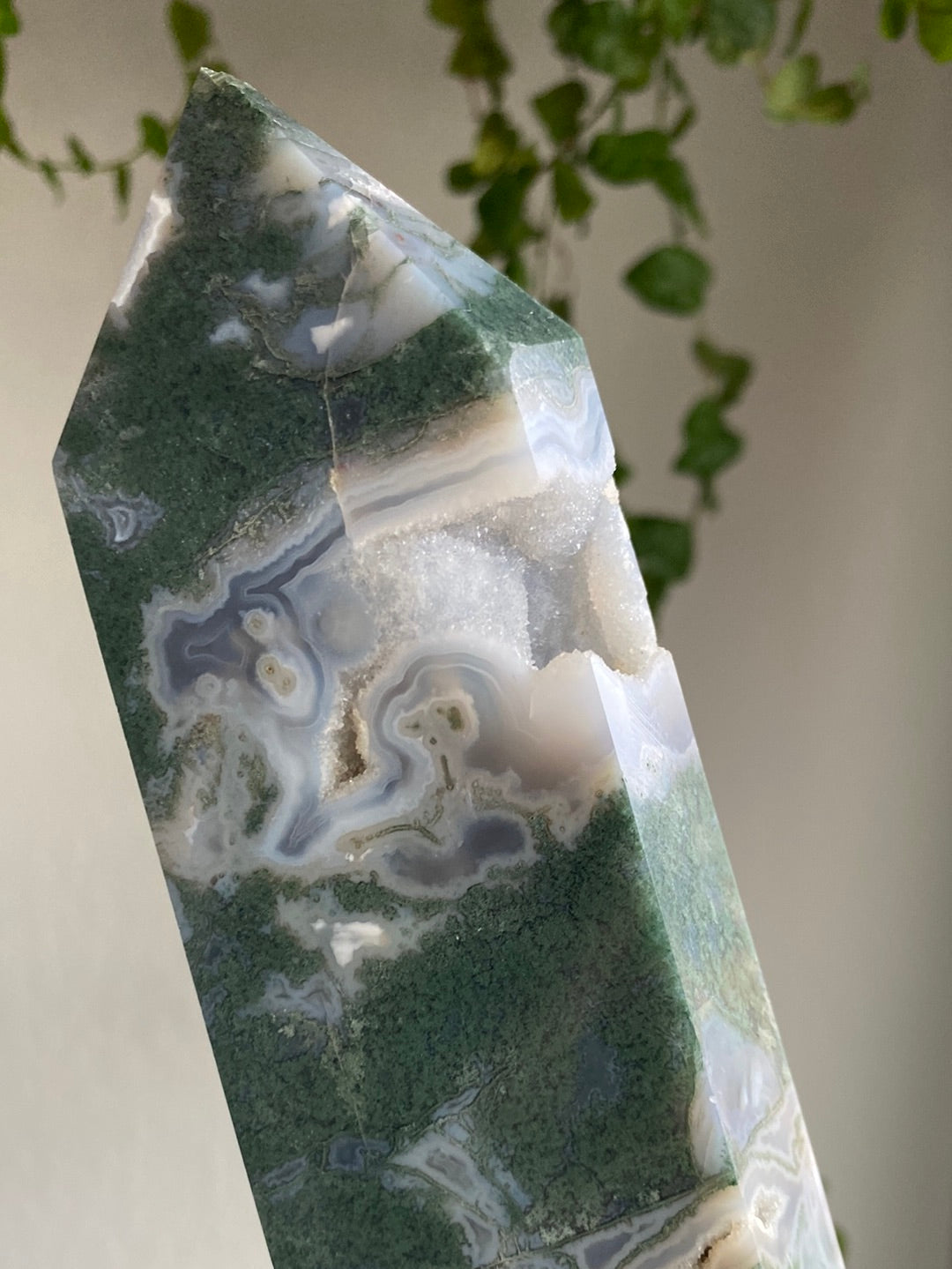 XL Druzy High Quality Moss Agate Tower (11” & 3.2lbs)