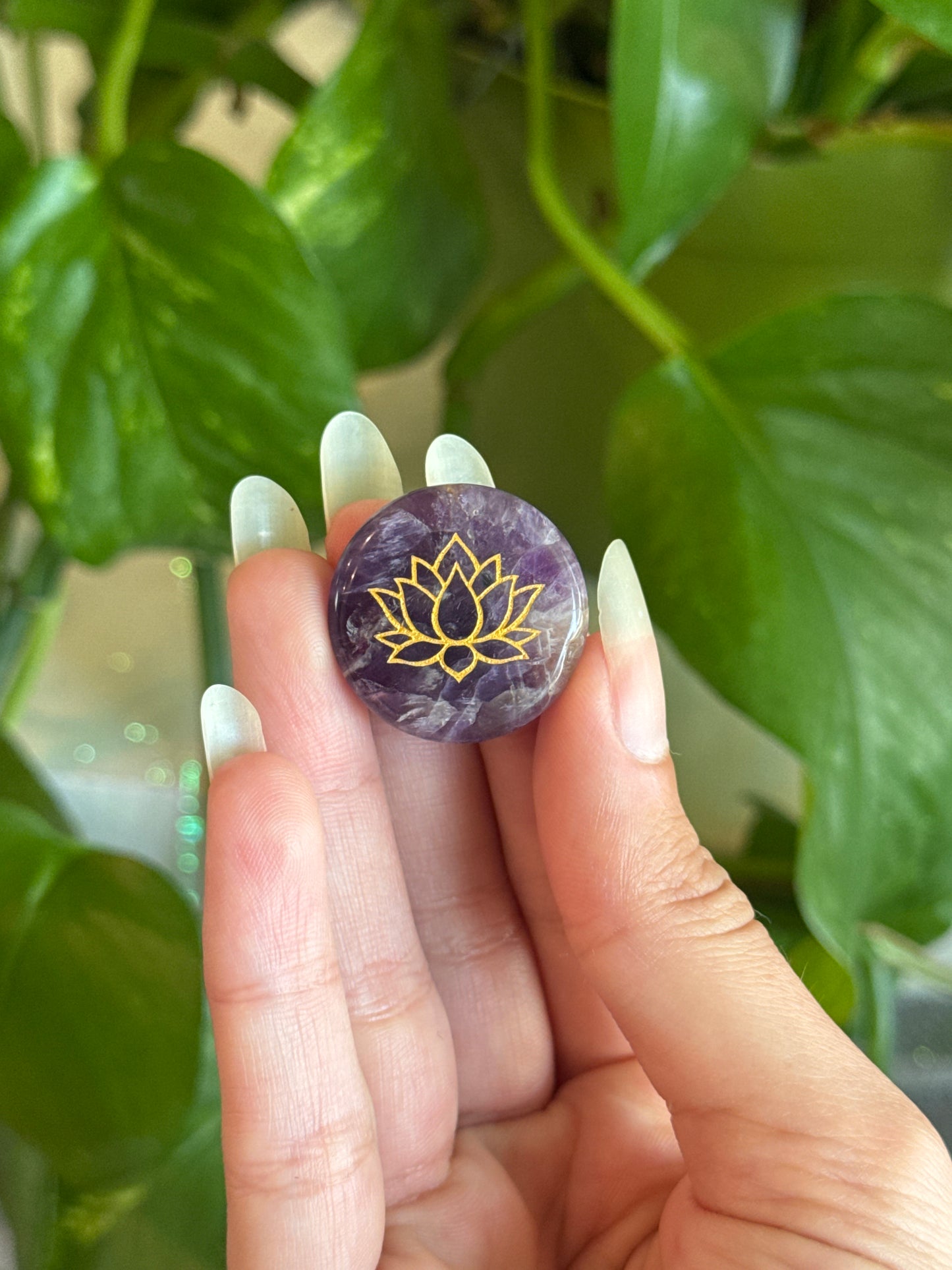 Amethyst Lotus Flower Flat Stone