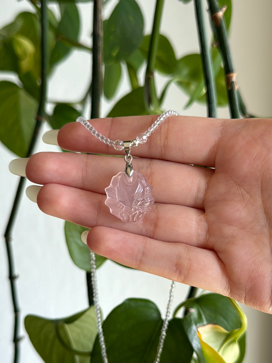 Rose Quartz 9 Tail Fox Beaded Necklace