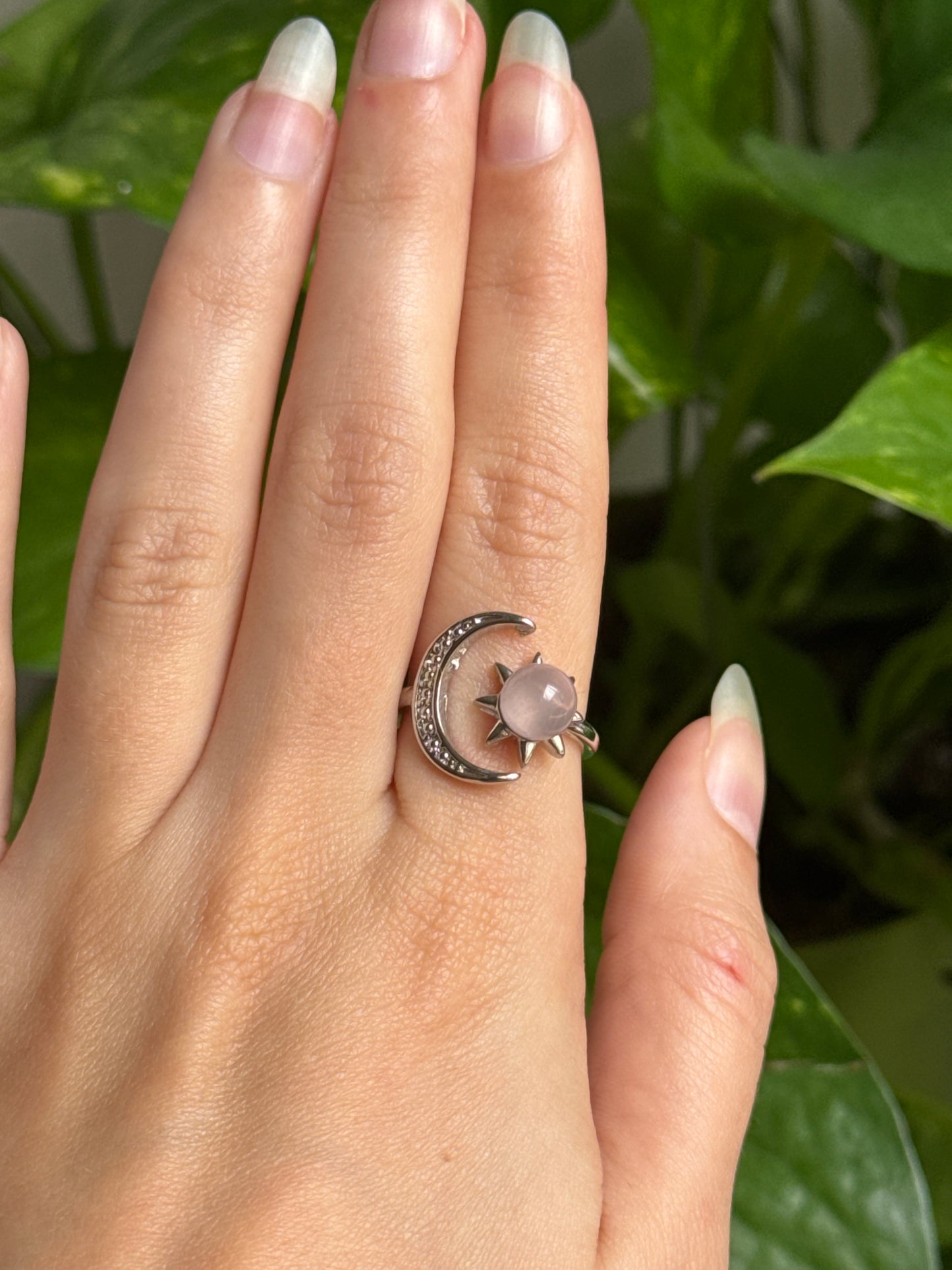Rose Quartz Moon Adjustable Ring