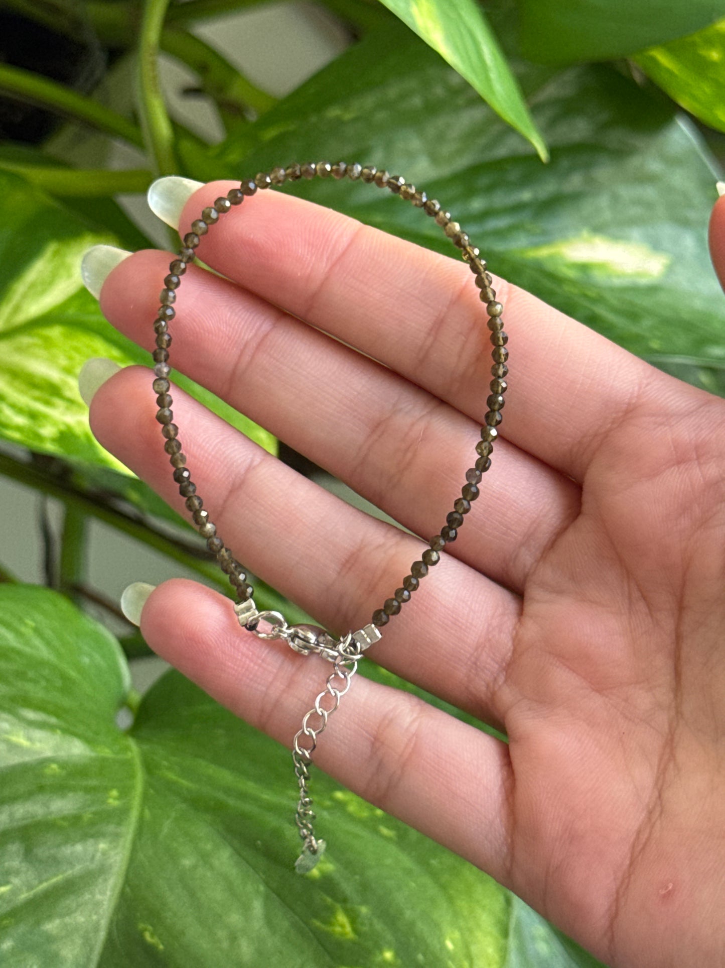 Gold Sheen Obsidian Adjustable Dainty Faceted Bracelet