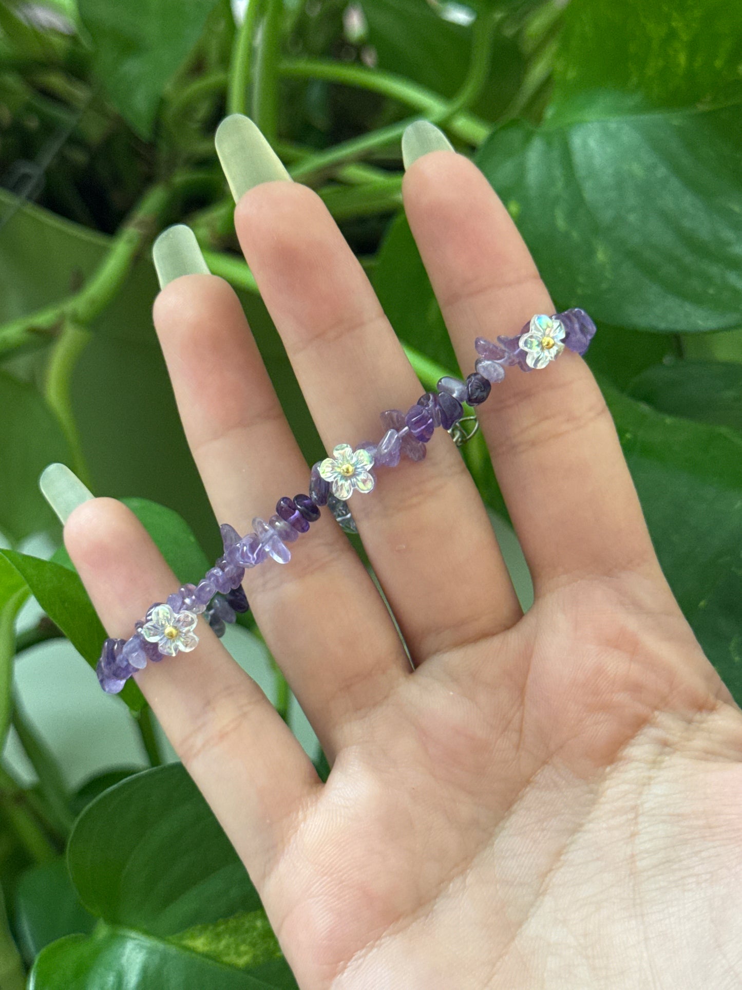 Amethyst Chip Flower Adjustable Bracelet