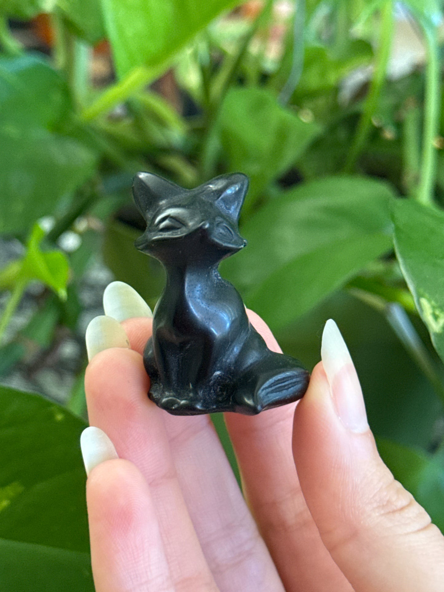 Cute Obsidian Fox Carving