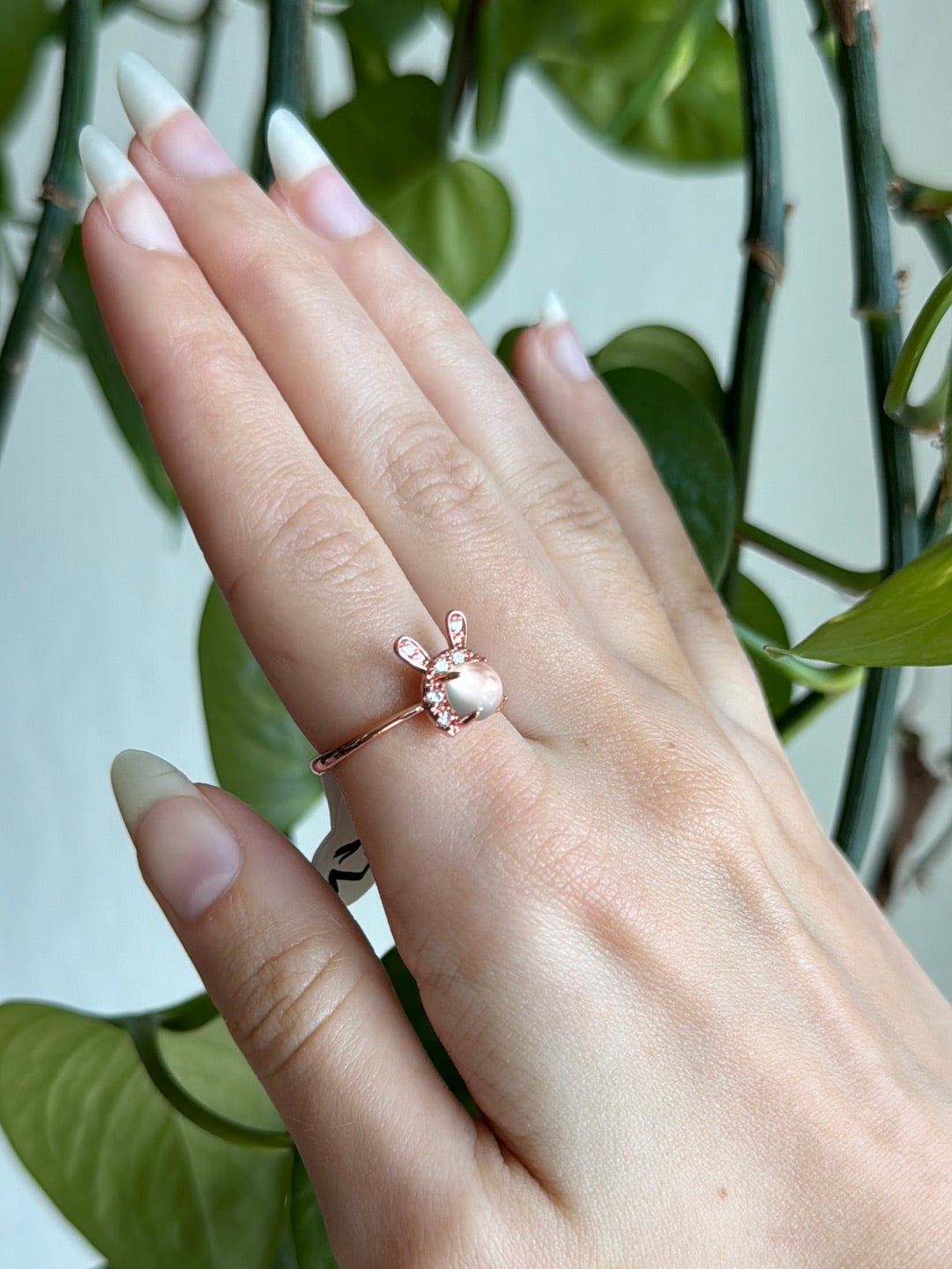 Rose Quartz Bunny Rose Gold Adjustable Ring