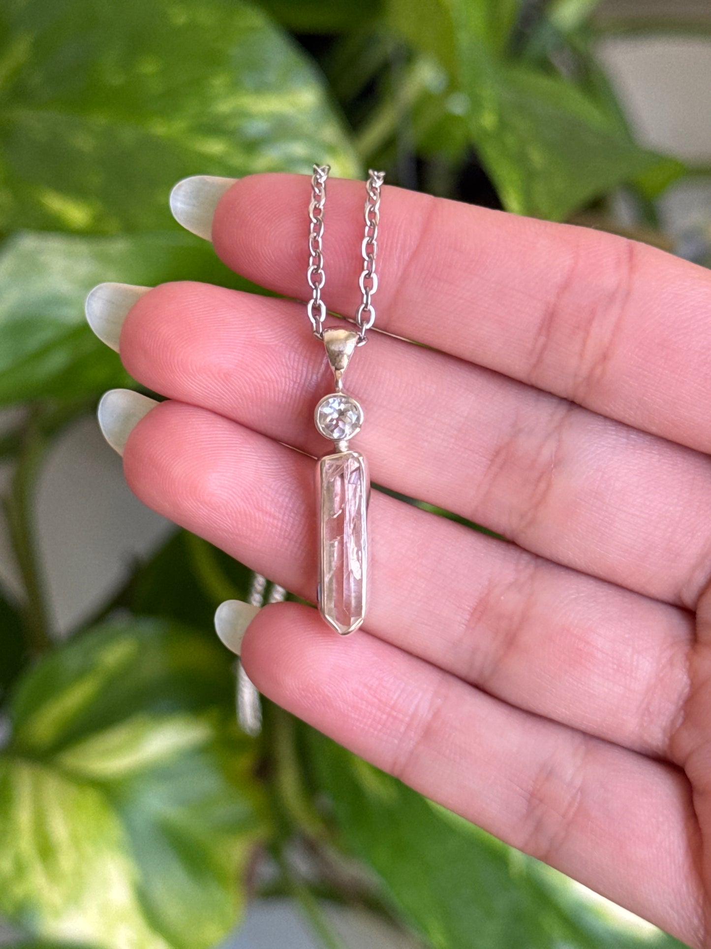 White Topaz & Clear Quartz 925 Sterling Silver Necklace