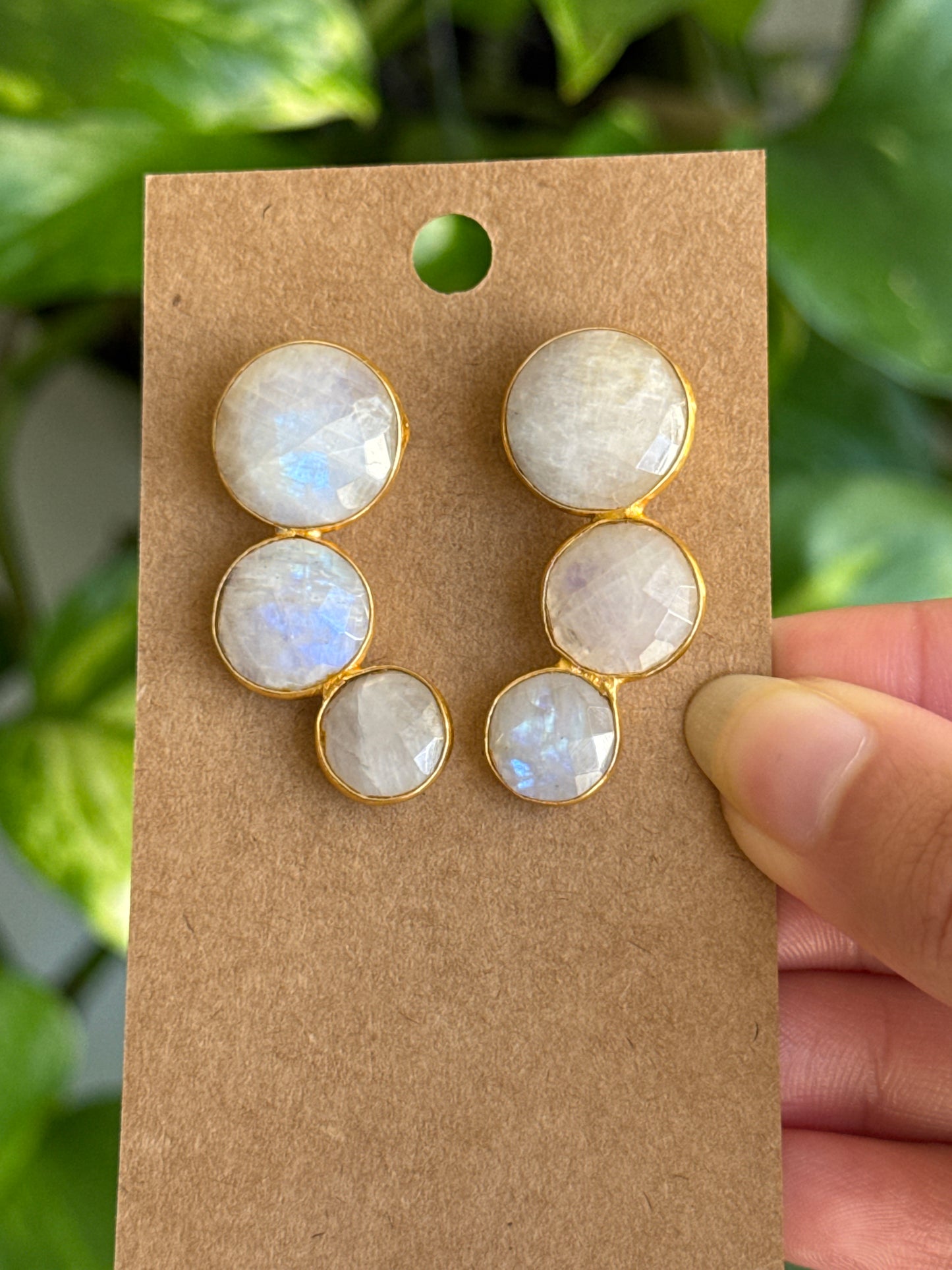 Flashy Rainbow Moonstone 925 Gold Vermeil Earrings