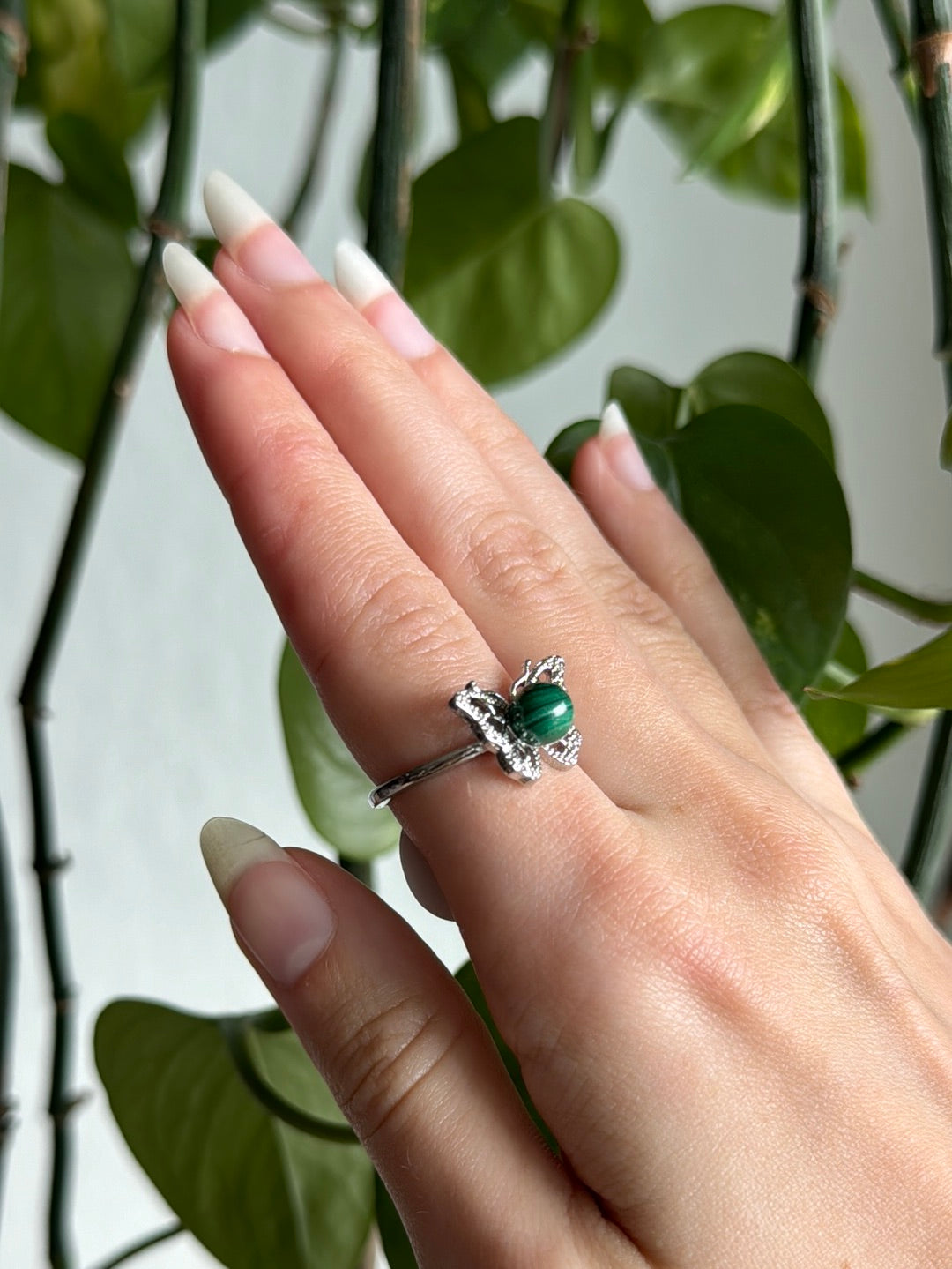 Malachite Butterfly Adjustable Ring
