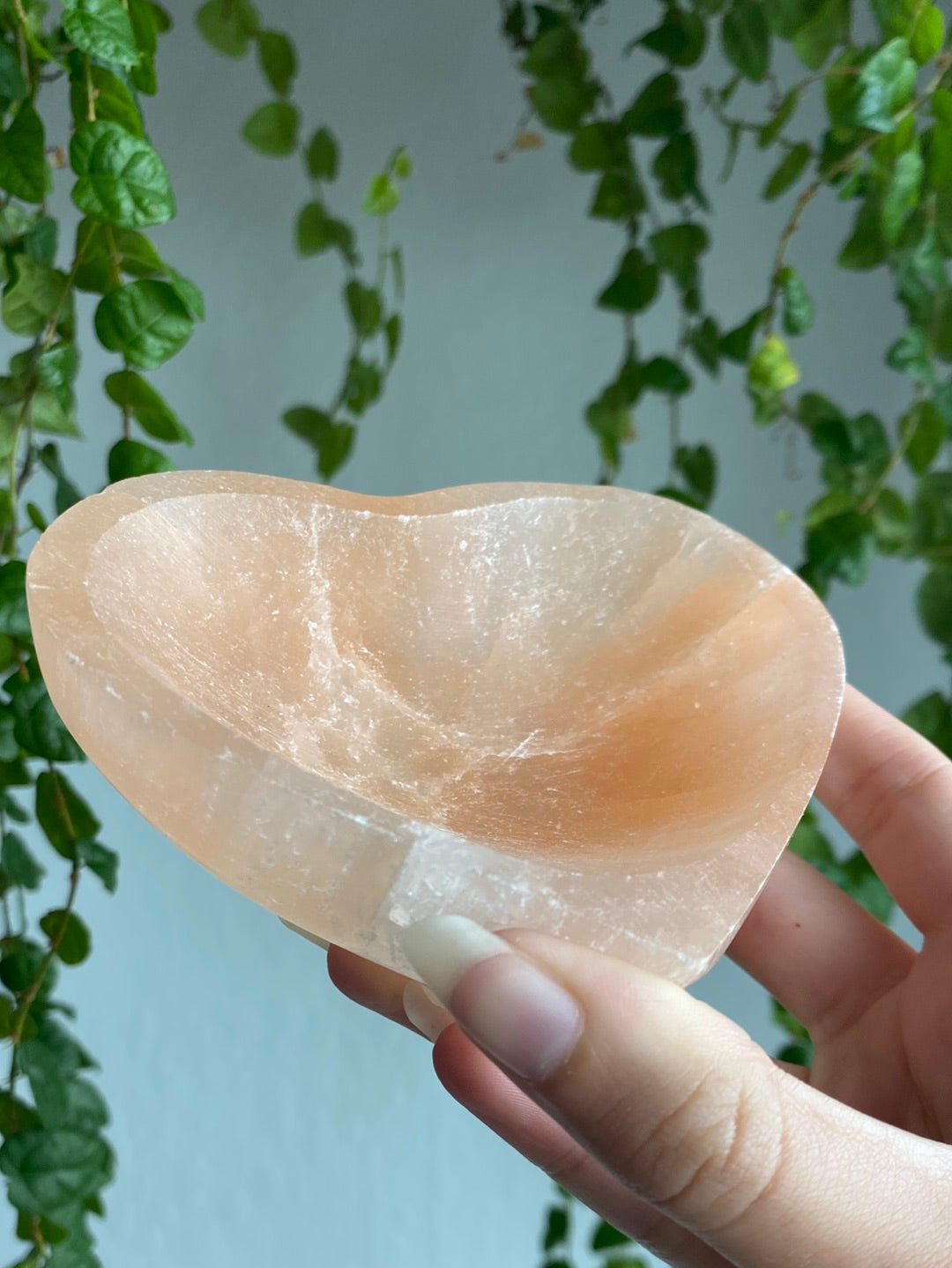 Large Peach Selenite Heart Bowl