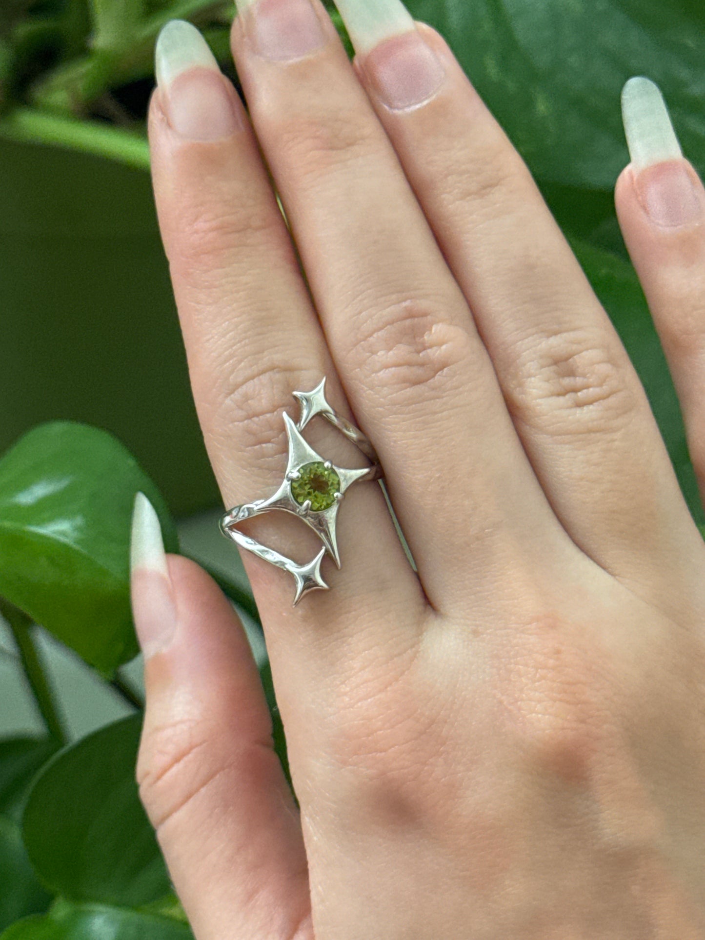 Peridot Sparkle 925 Silver Adjustable Ring