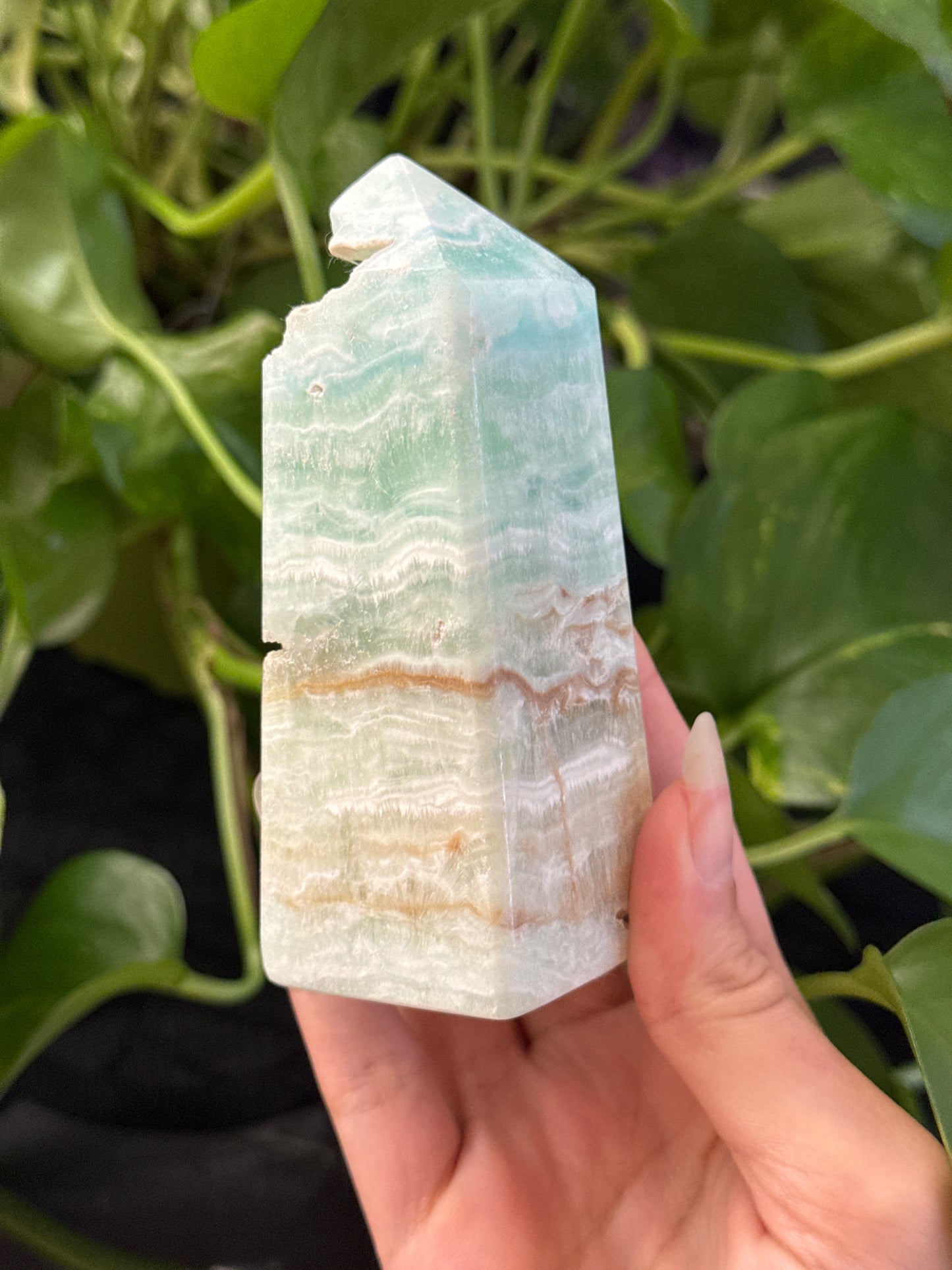 Druzy Pistachio Calcite Obelisk