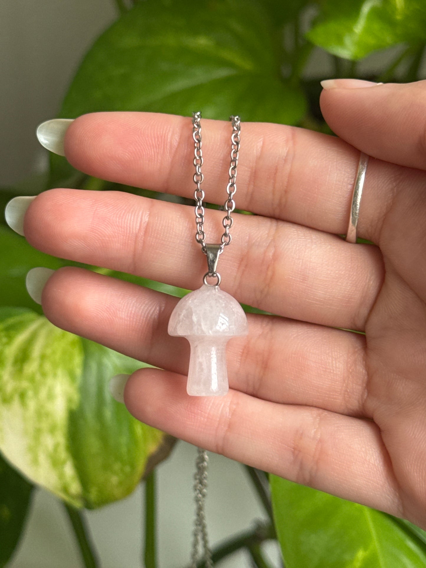 Rose Quartz Mushroom Necklace