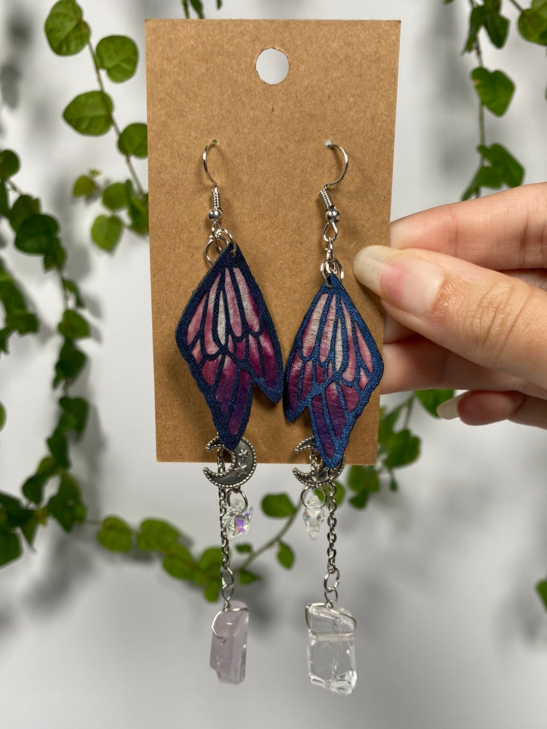 Clear Quartz Butterfly Earrings B