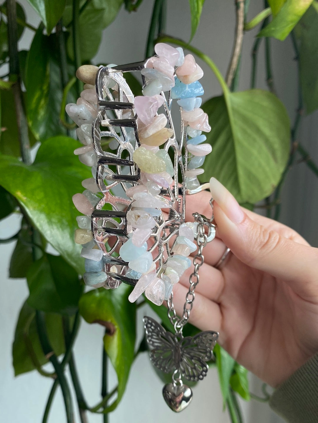Morganite & Aquamarine Butterfly Hair Clip