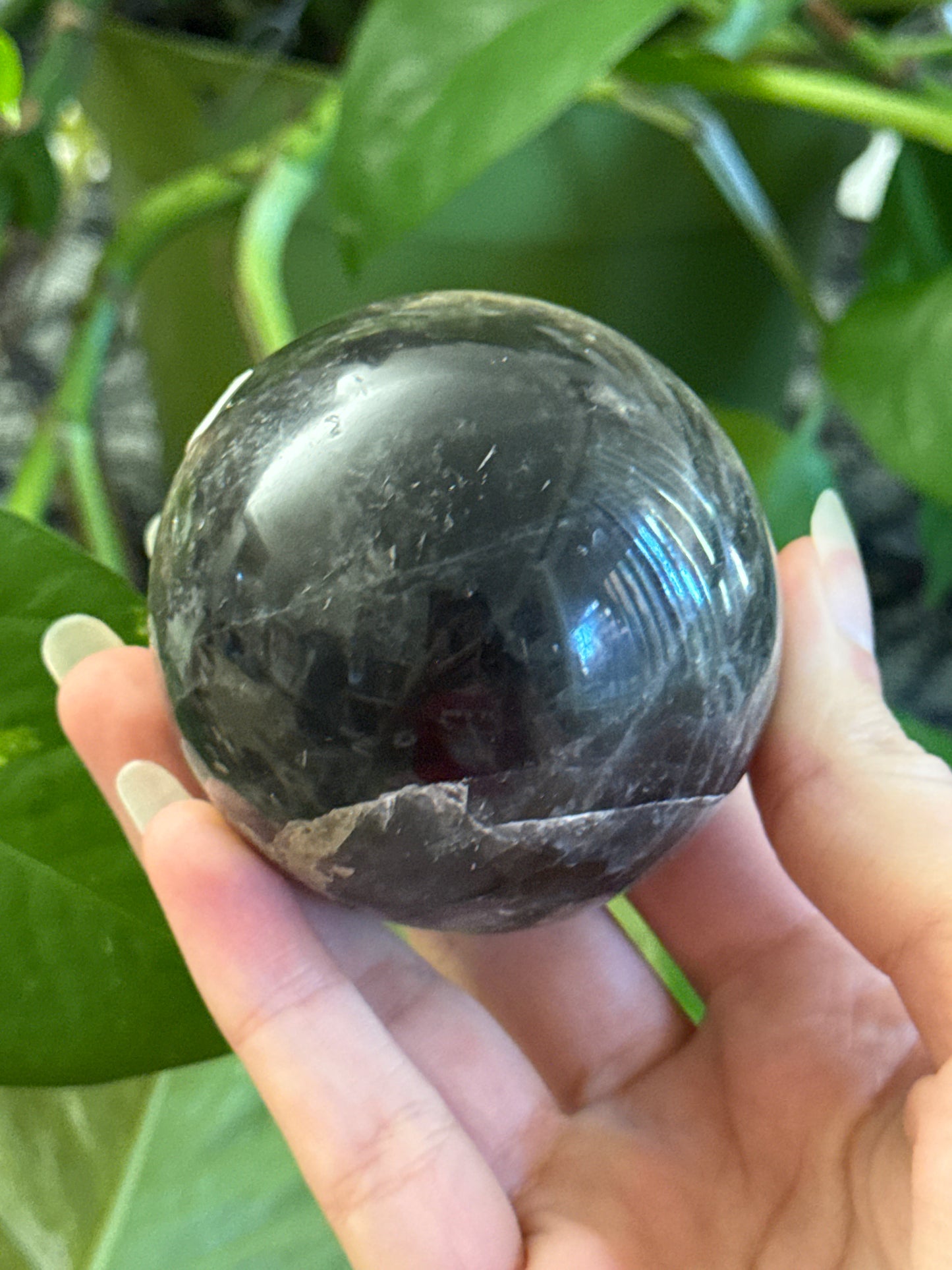 Black Moonstone Sphere 56mm *see vid for rainbows*