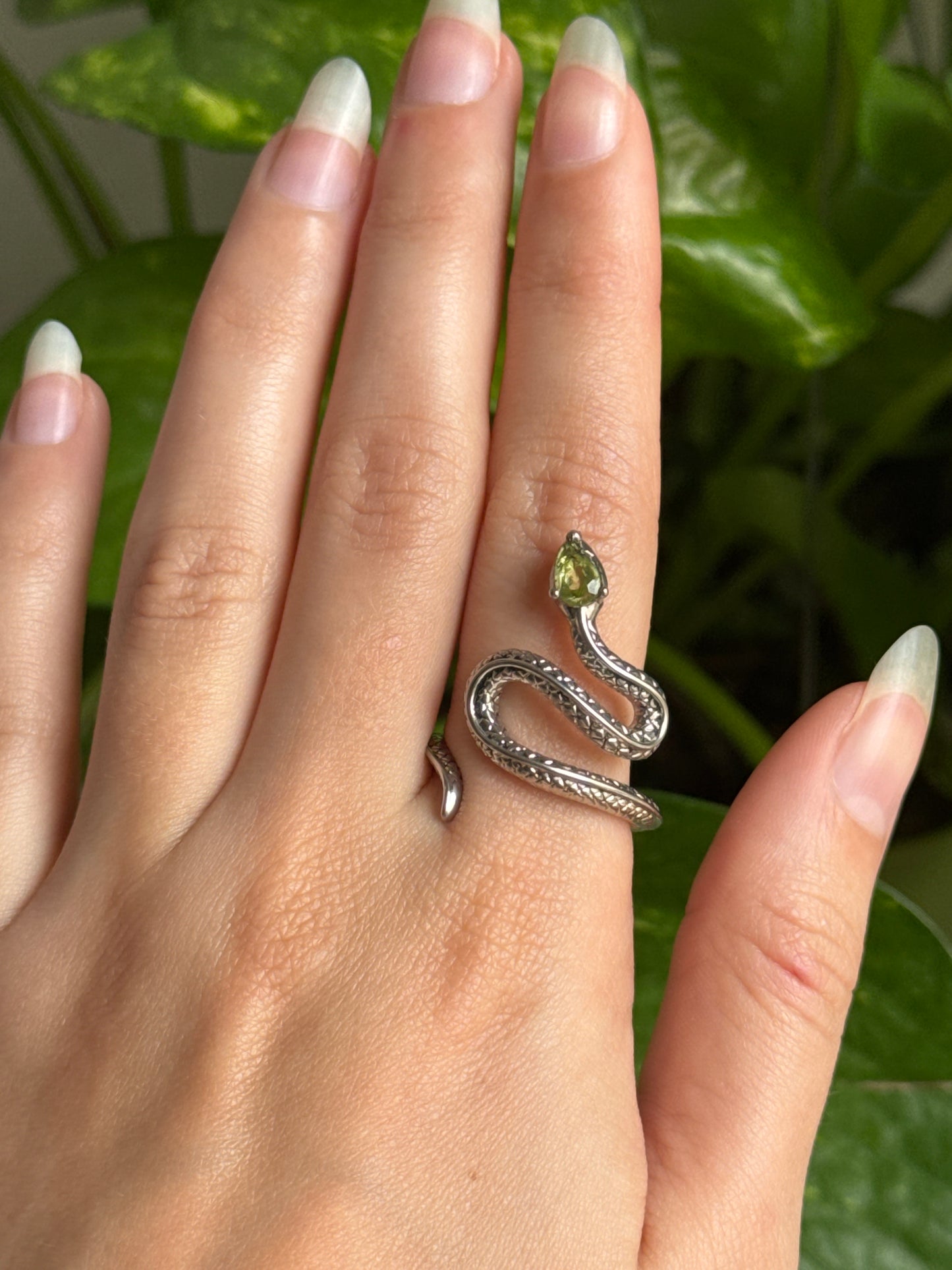 Peridot Snake Adjustable Ring