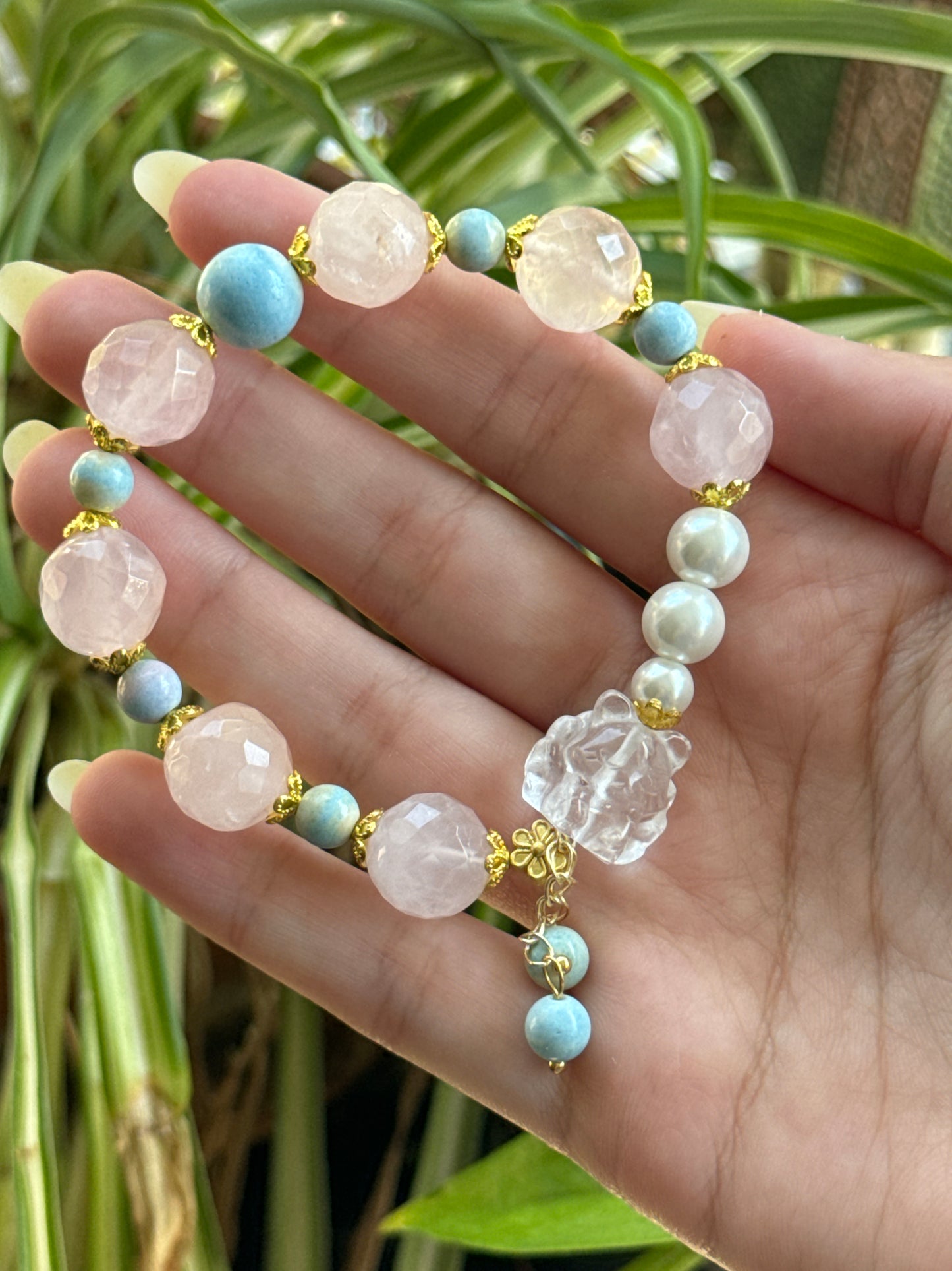 Rose Quartz & Pearl & Rainbow Sherbet Agate & Clear Quartz Bracelet
