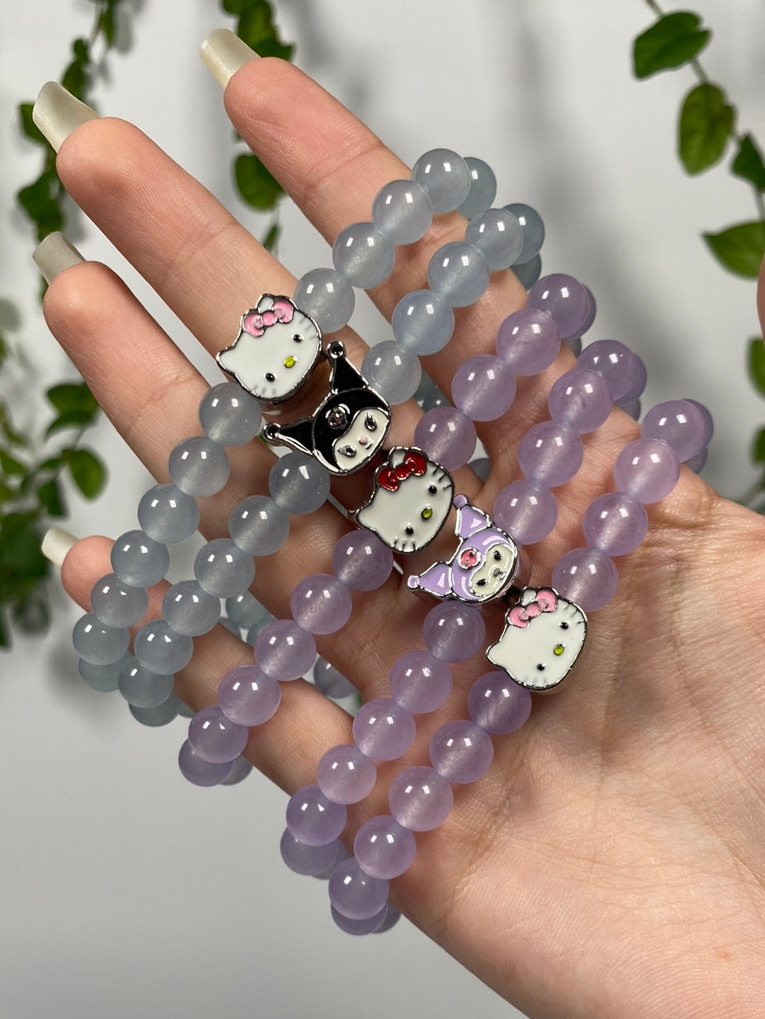 Pastel Agate Hello Kitty & Kuromi Bracelet