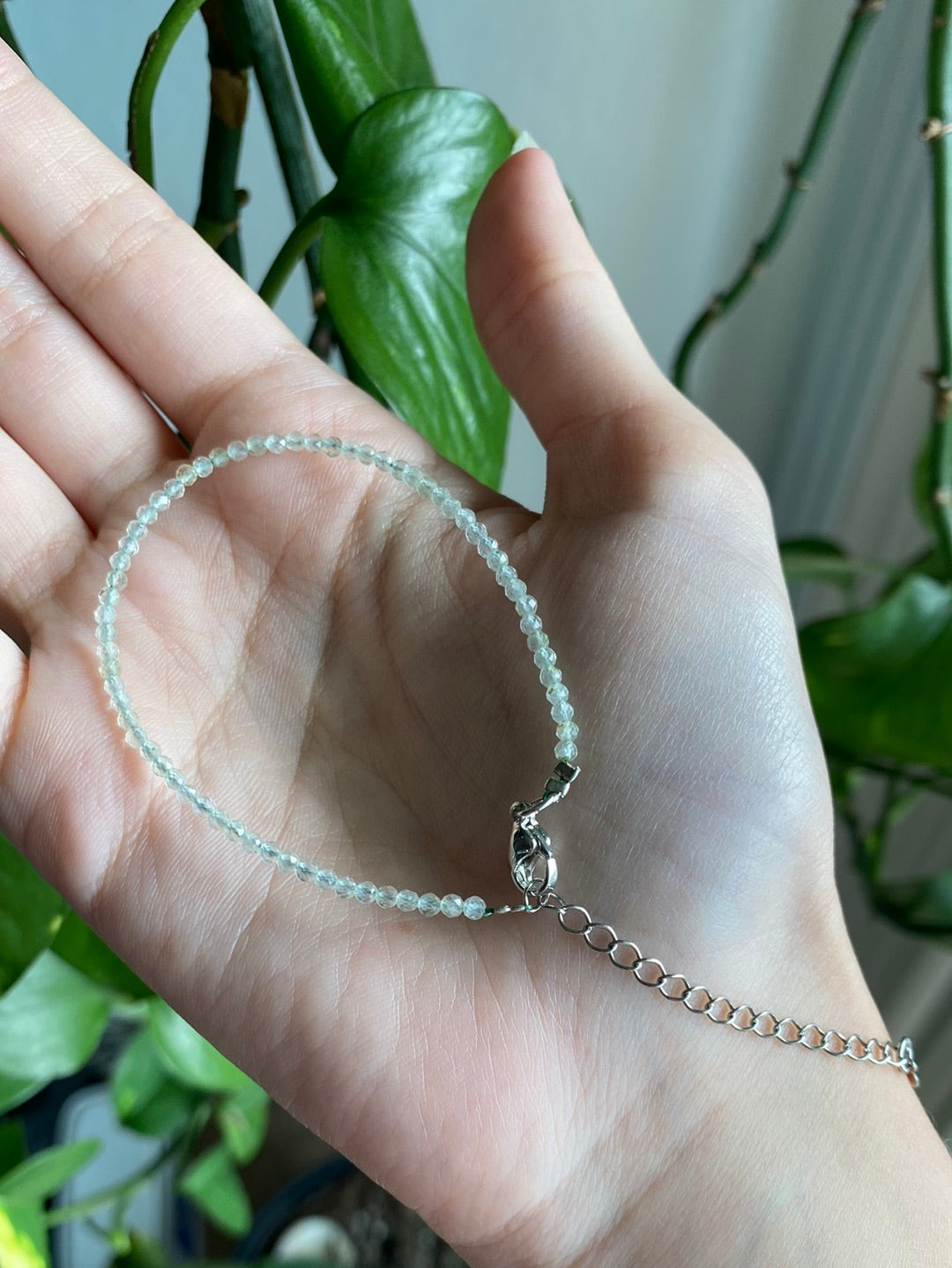 Prehnite Adjustable Dainty Faceted Bracelet