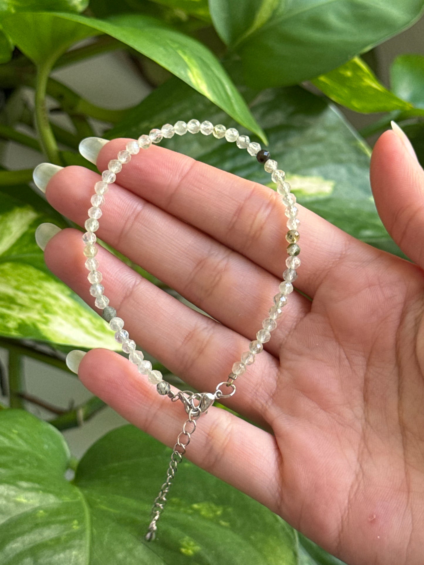 Prehnite Adjustable Dainty Faceted Bracelet