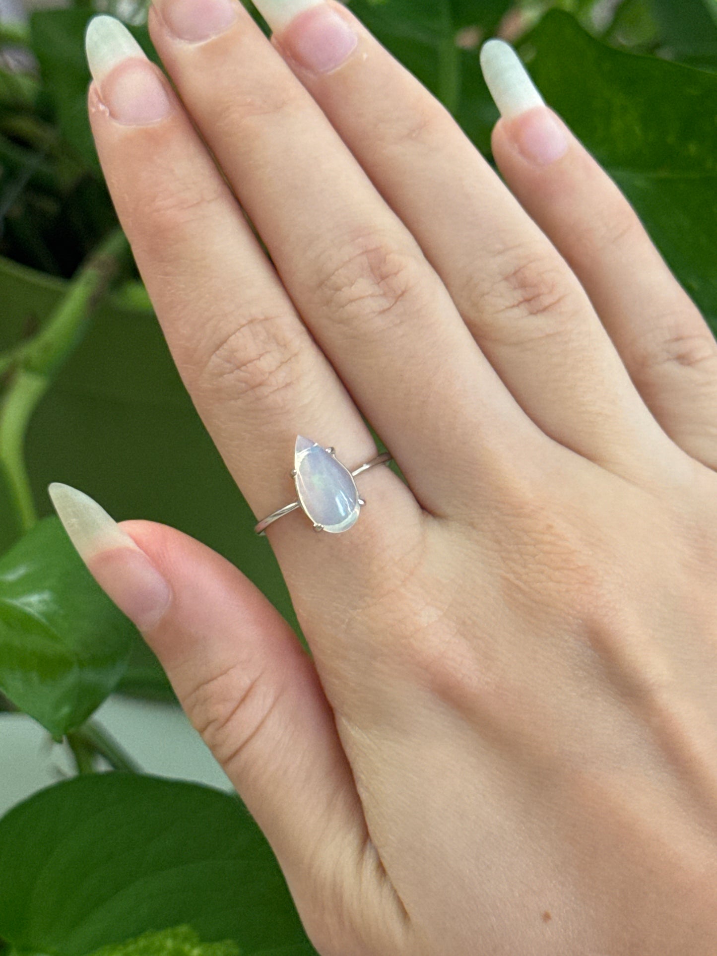 Flashy Ethiopian Opal Teardrop 925 Silver Adjustable Ring