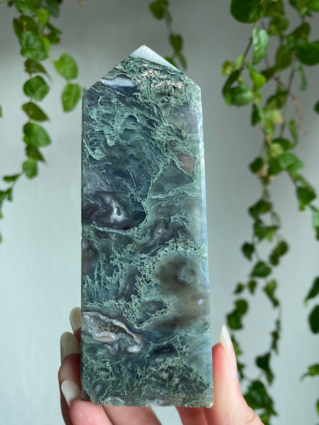 Druzy Moss Agate Tower