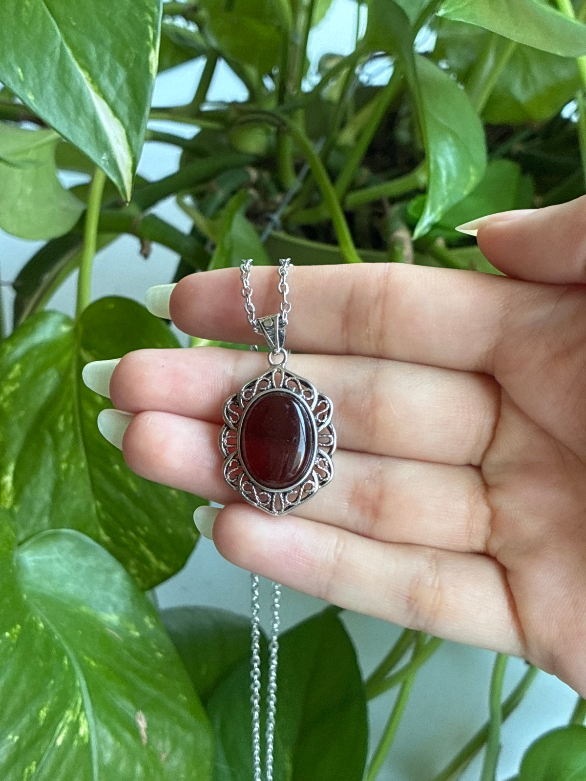 Red Amber Vintage Style Necklace