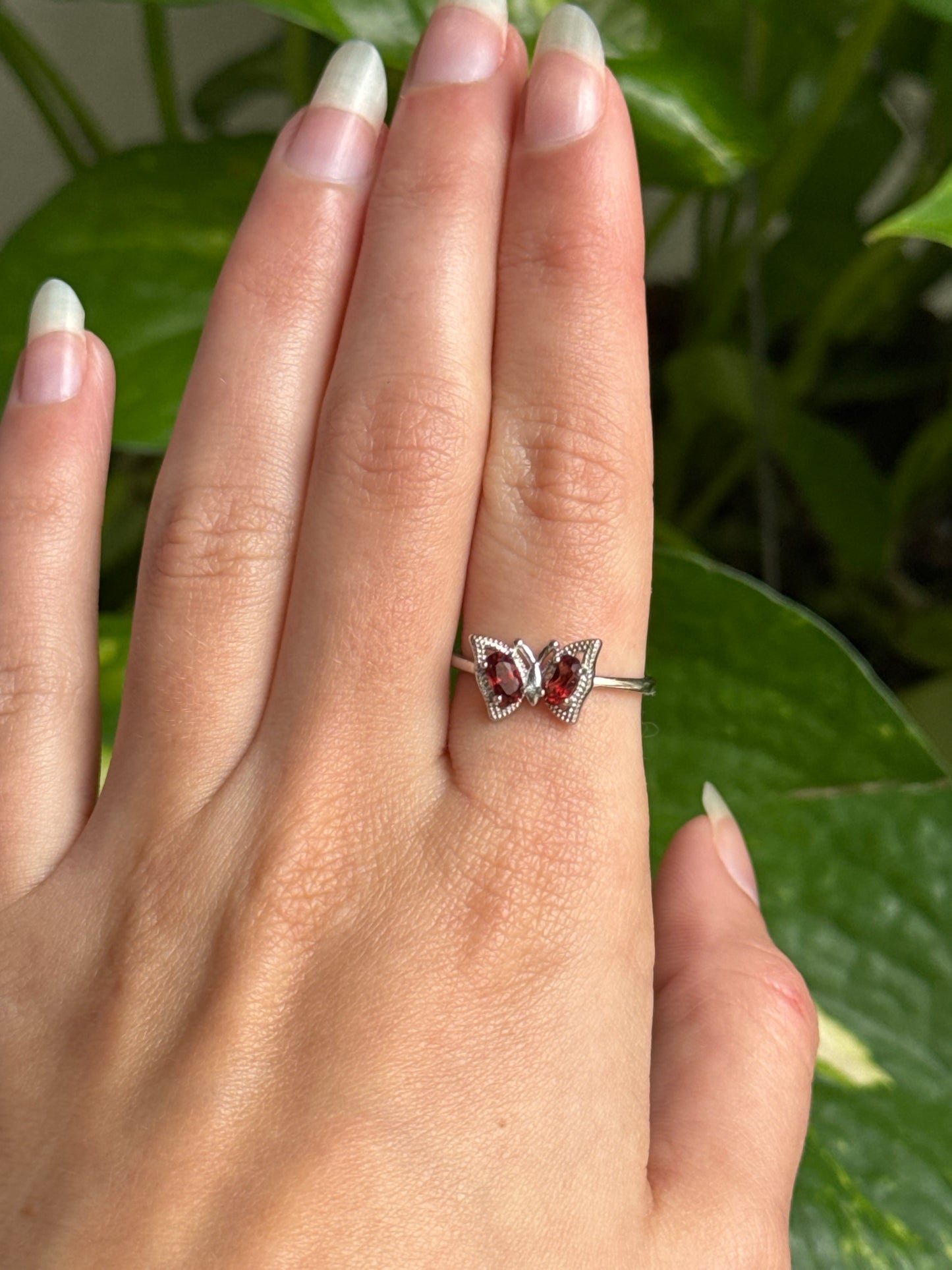 Garnet Butterfly Adjustable Ring