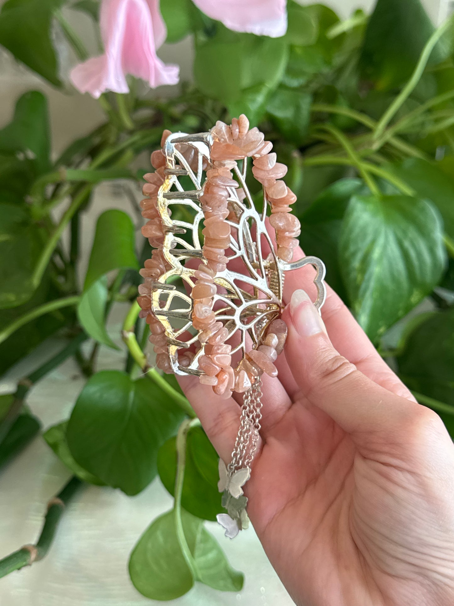 Peach Moonstone Butterfly Hair Claw Clip