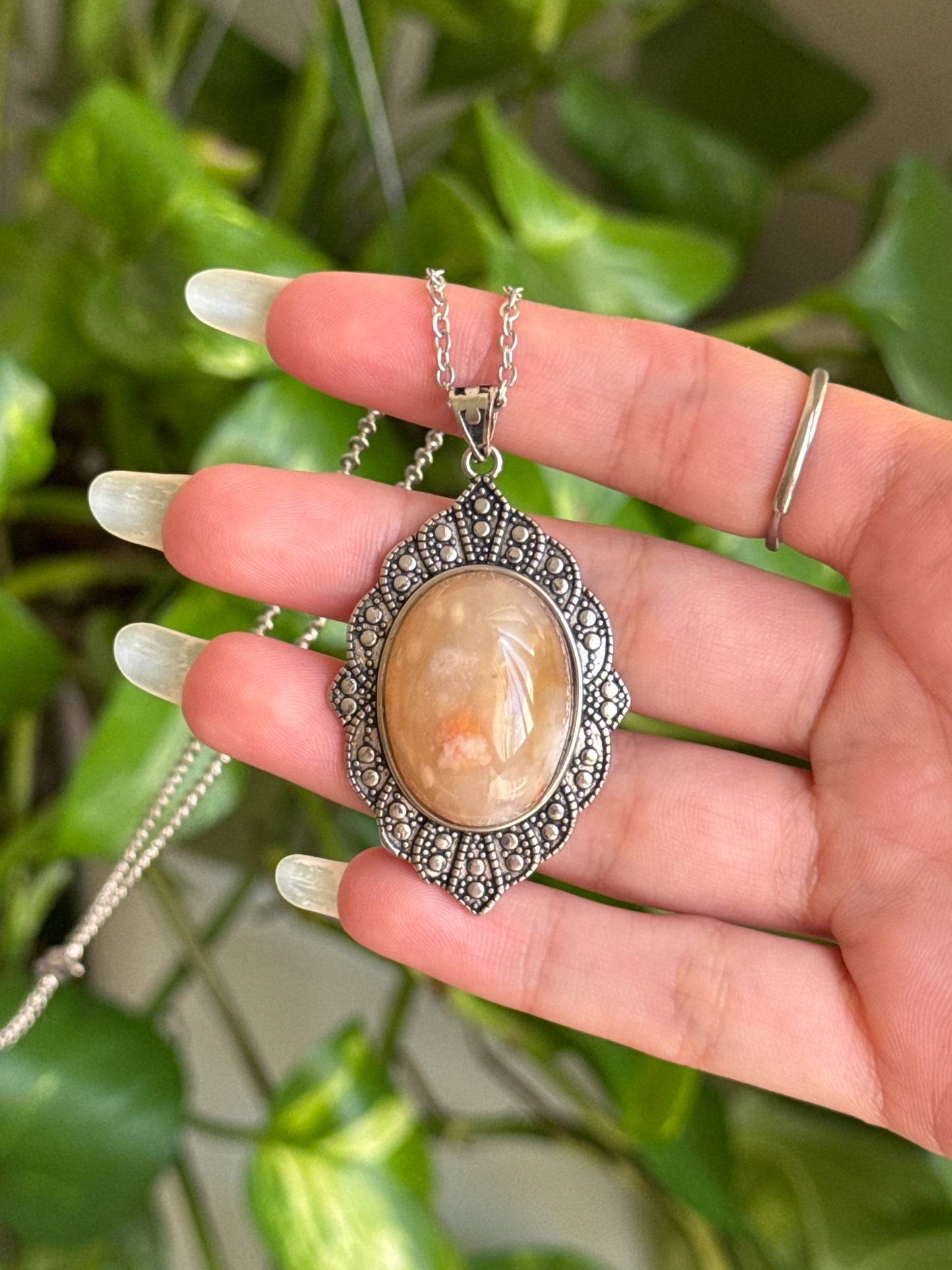 Flower Agate Vintage Styled Necklace B