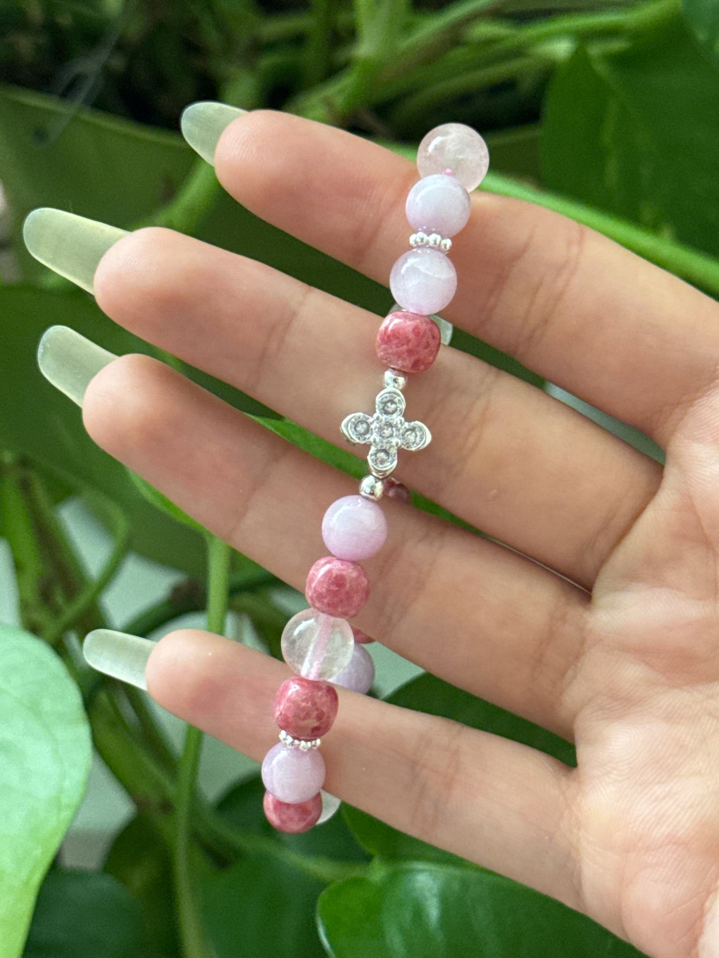 Sakura Rhodonite, Cats Eye Kunzite, & Rose Quartz Bracelet