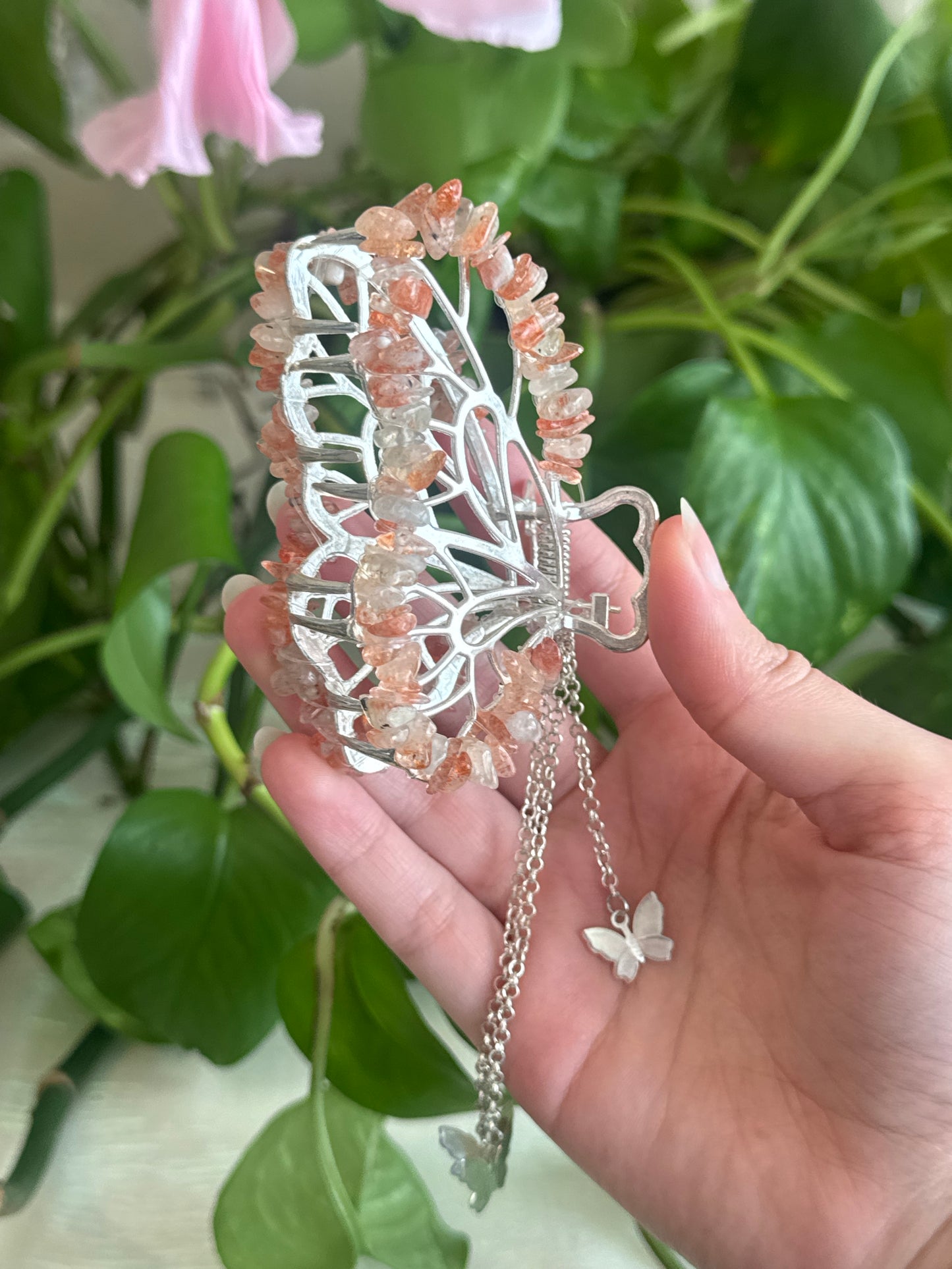 Arusha Sunstone Silver Butterfly Hair Clip