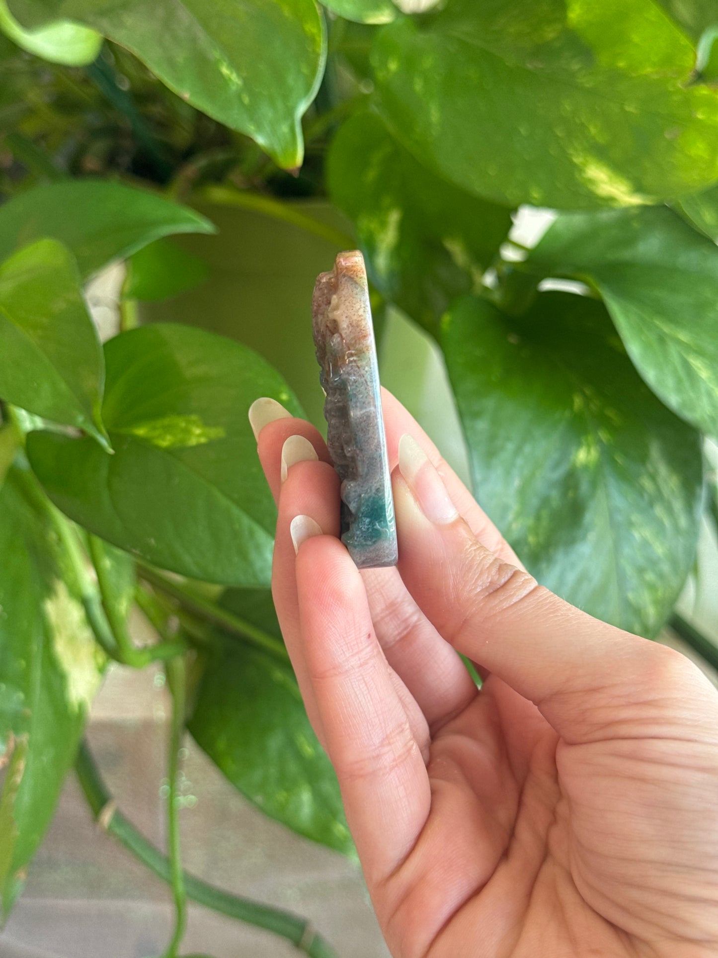 Hand Carved Detailed Ocean Jasper Dragon Flat Stone