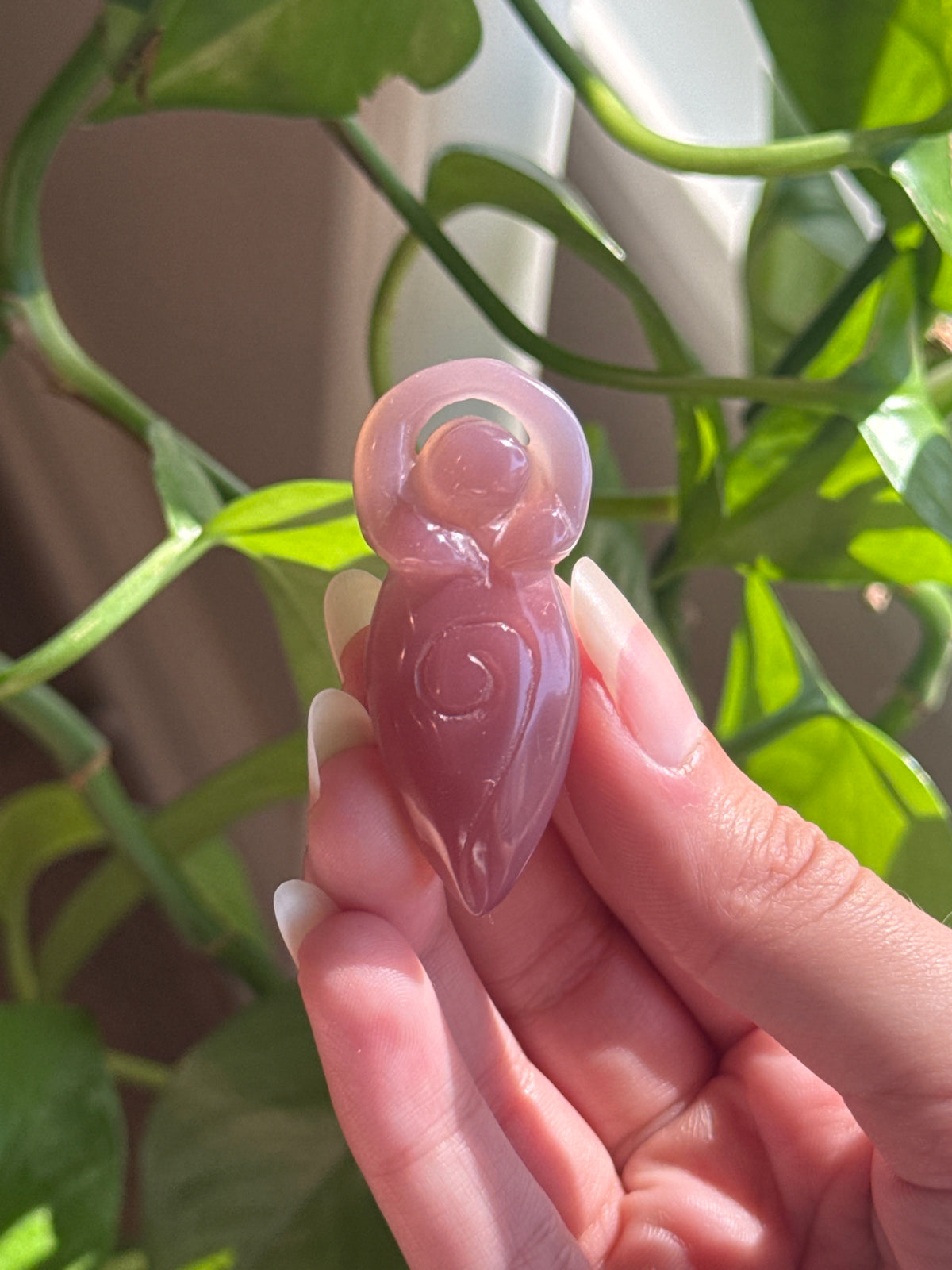 Mini Gaia Symbol Pink Chalcedony Carving