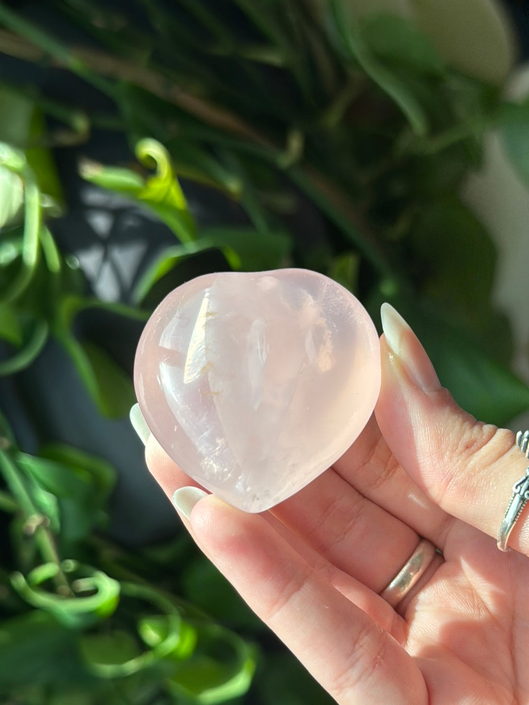 Chubby Rose Quartz Heart With Rainbows