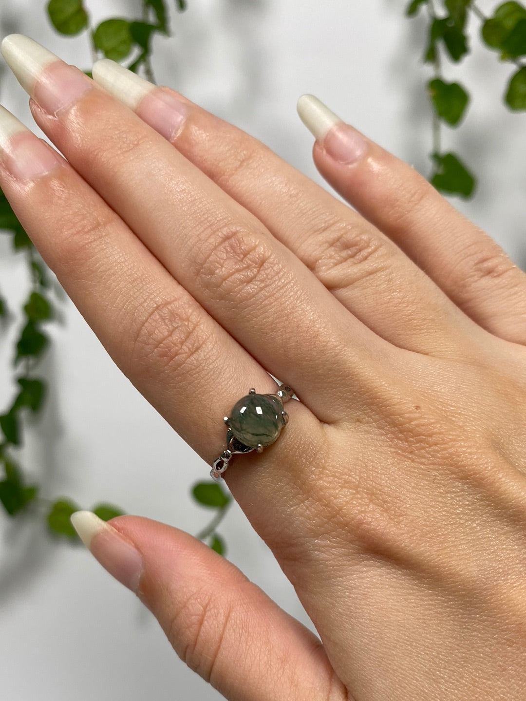 Moss Agate Adjustable Ring