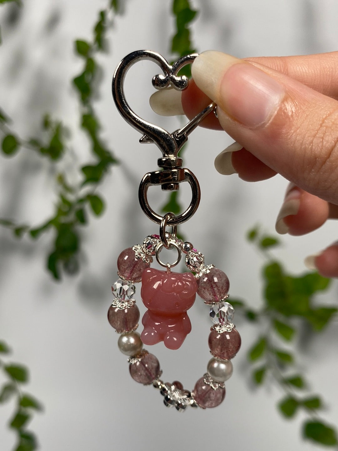 Pink Agate Hello Kitty Keychain