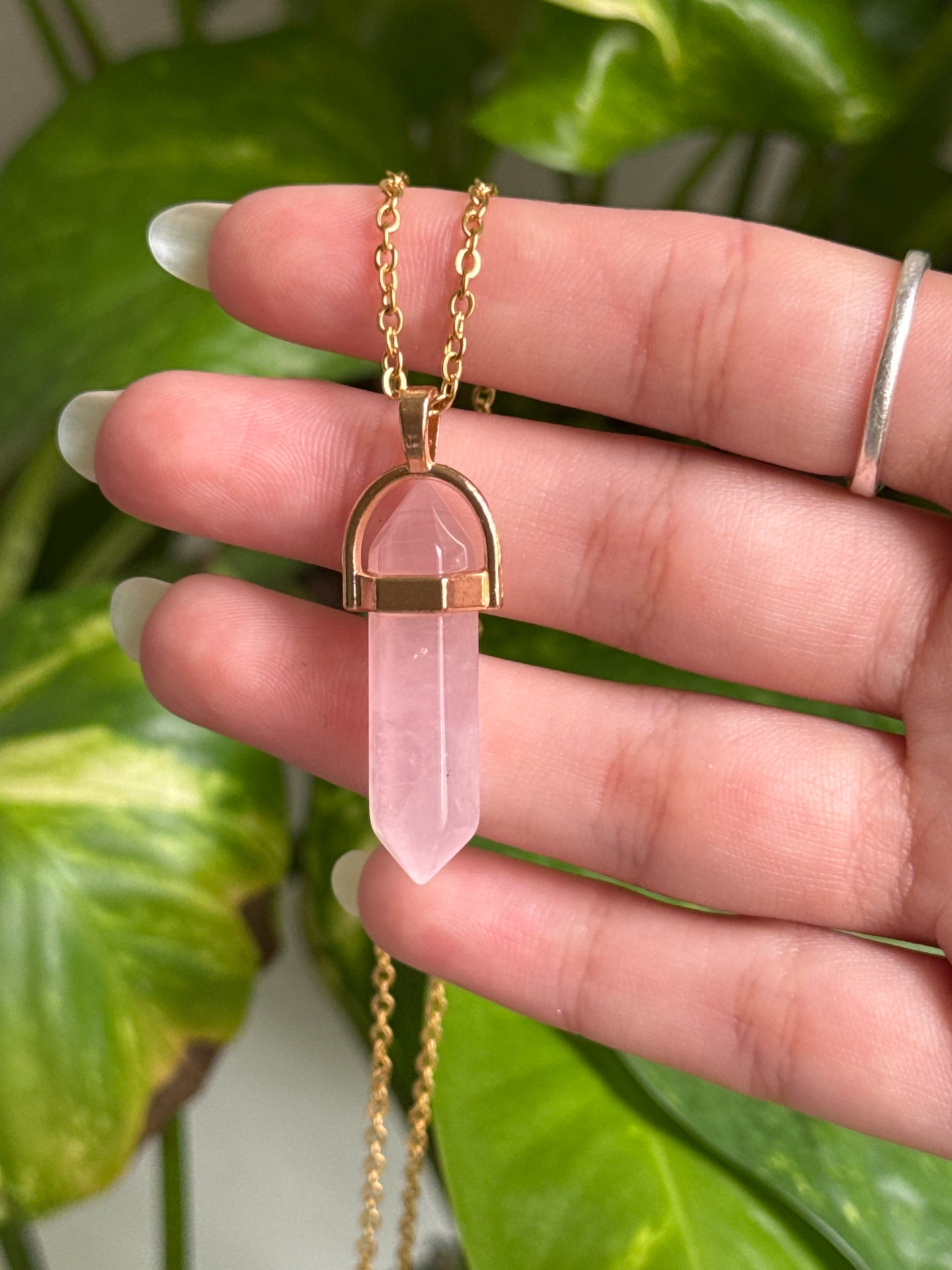 Rose Quartz Gold Necklace
