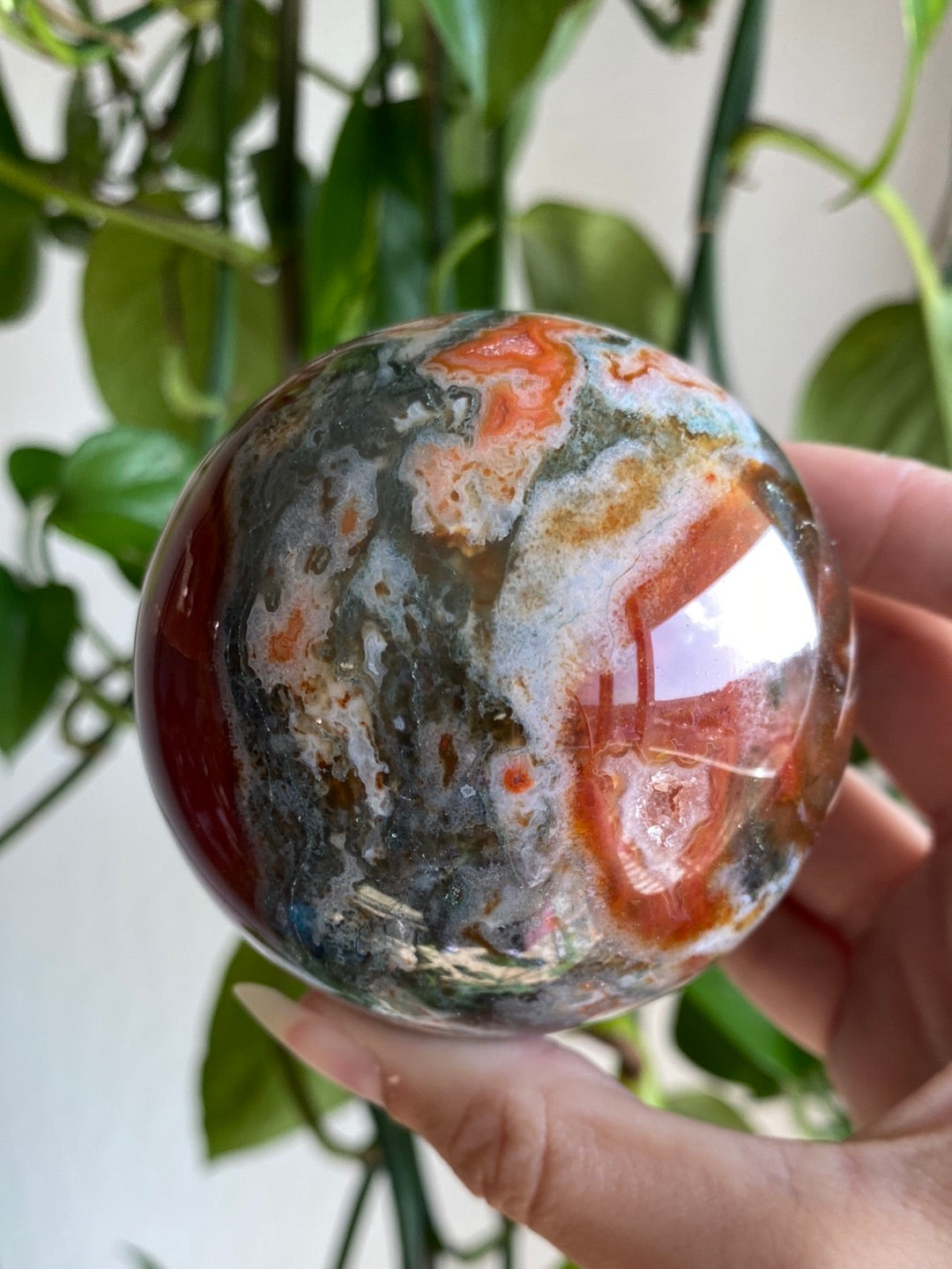 Carnelian Moss Agate Sphere