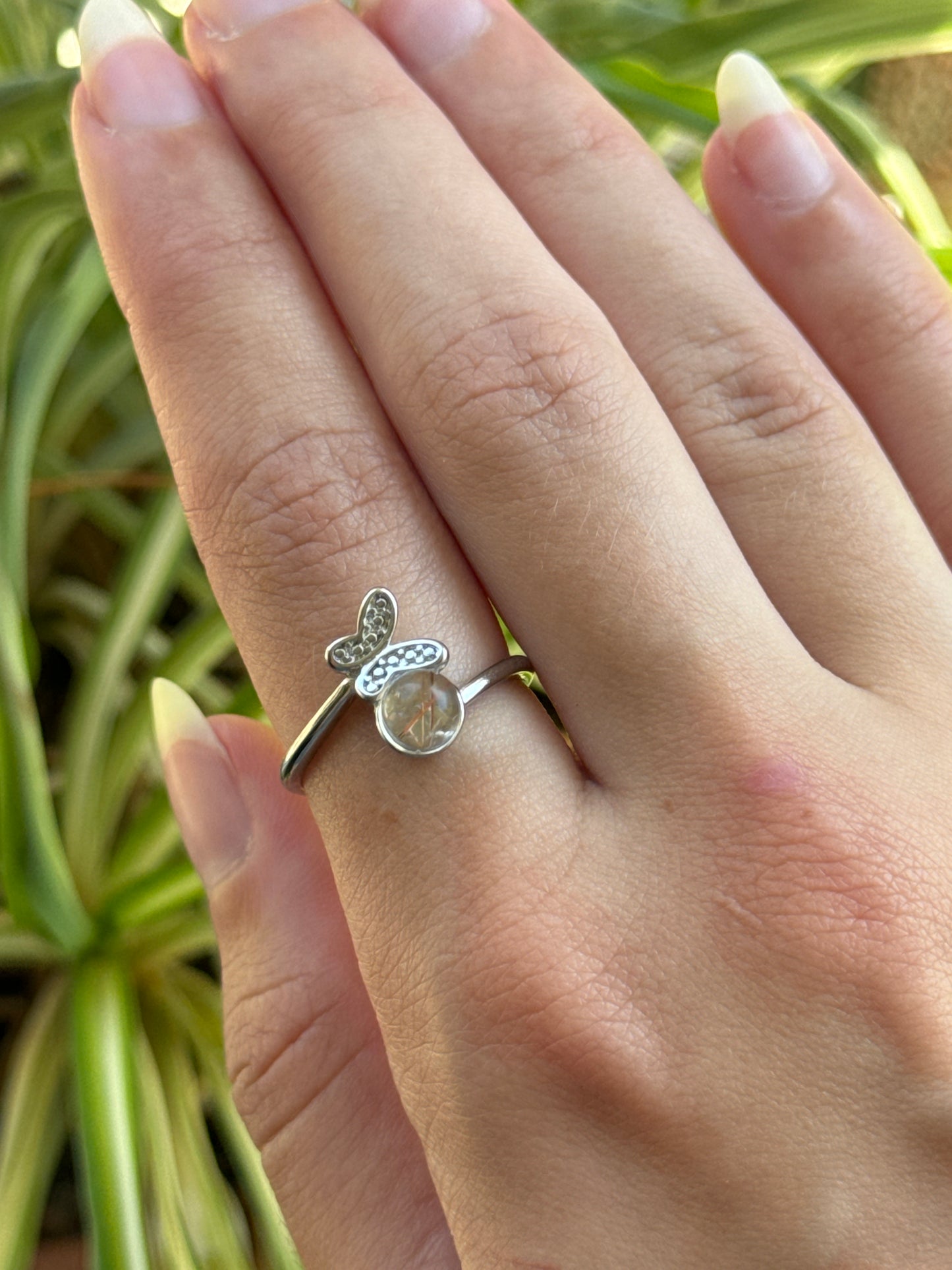 Gold Rutile Butterfly Adjustable Ring