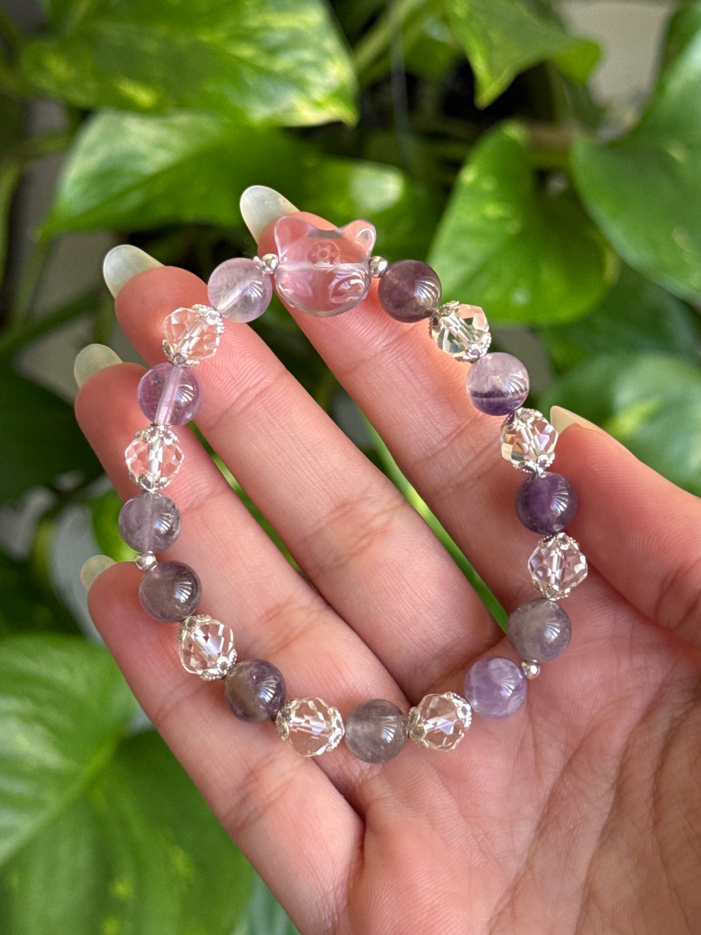 Fluorite & Clear Quartz Fox Bracelet